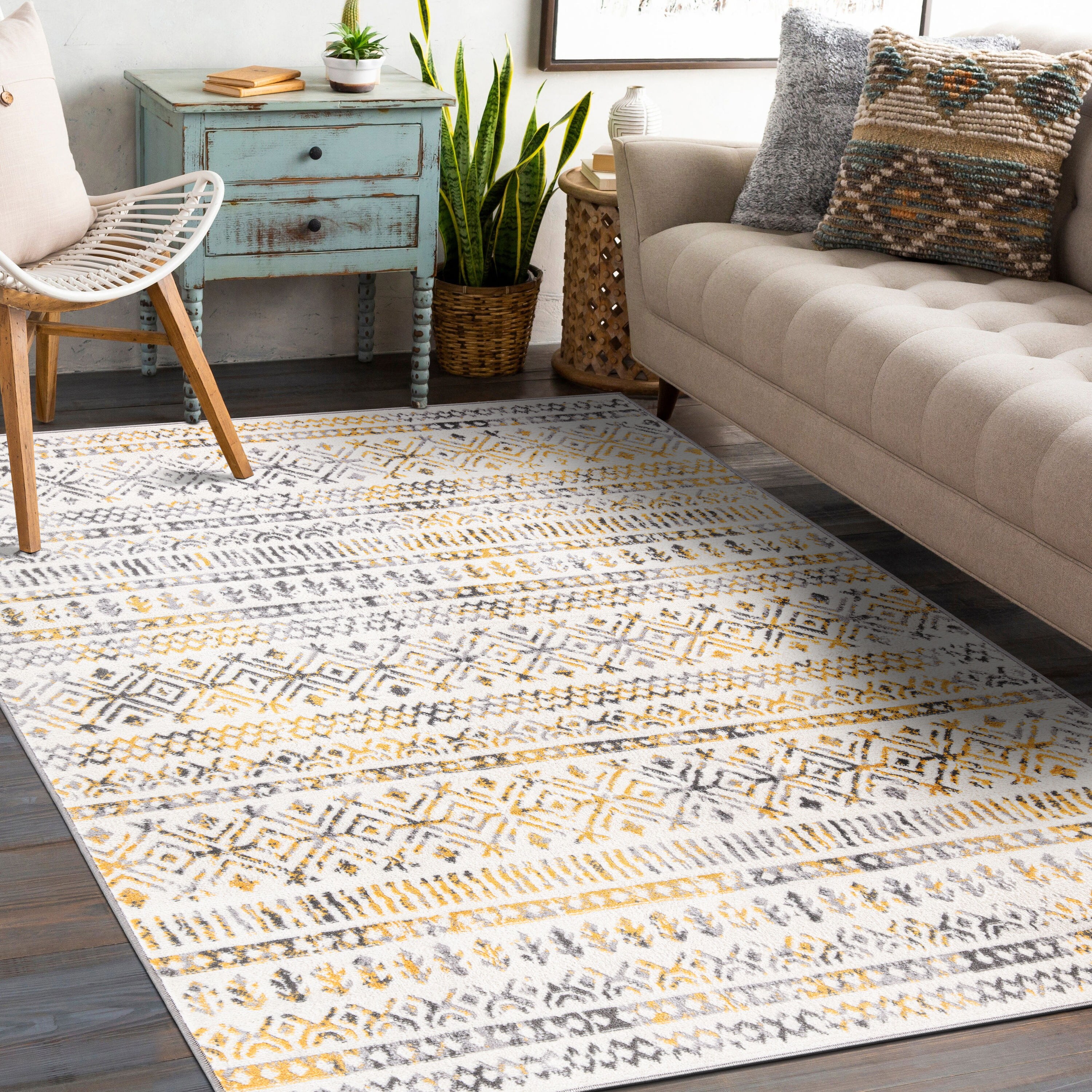 World Rug Gallery 2080YELLOW8X10 Durham 8 X 10 (ft) Yellow Indoor Geometric Mid-century Modern Area Rug