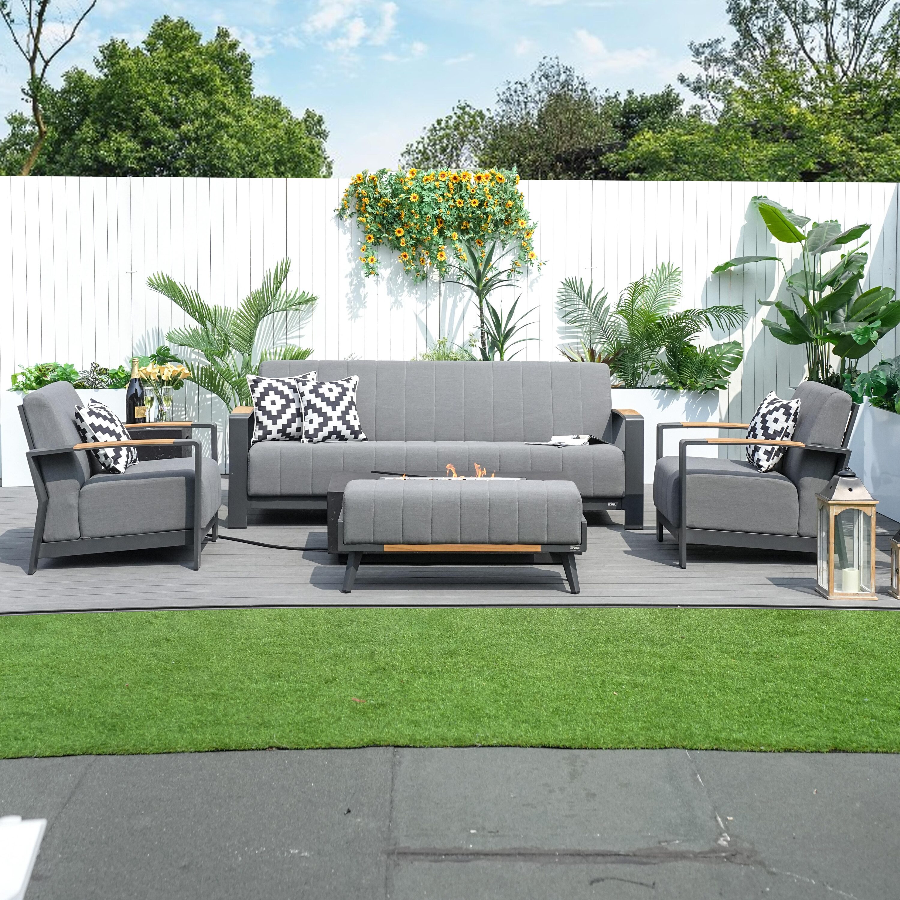 Direct Wicker DWG-2335G&24913BK 6 -Piece 4 Patio Sofa Conversation Set with Gray Cushions