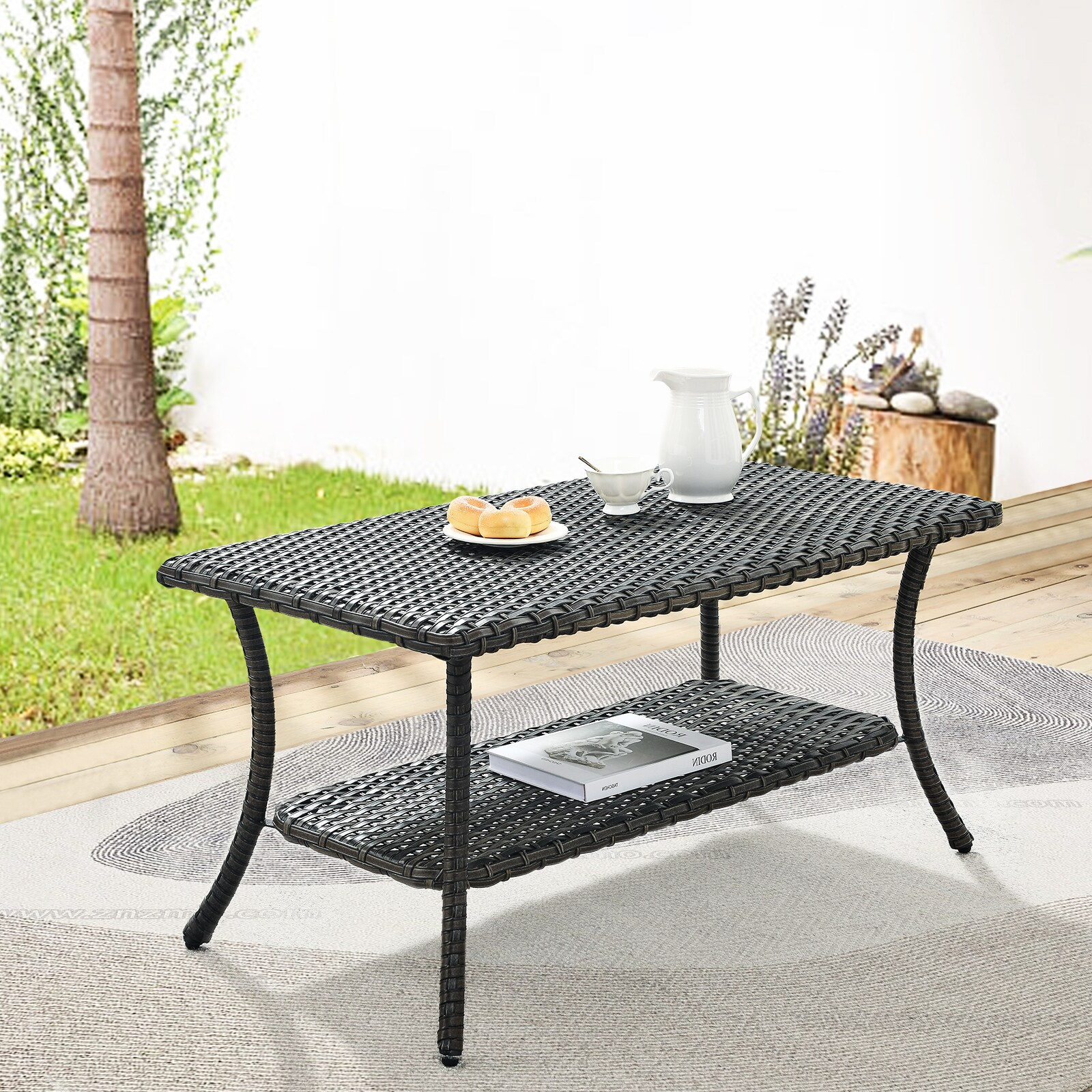 Rilyson Menards Rectangle Wicker Outdoor Coffee Table 19.7in W x 23.6