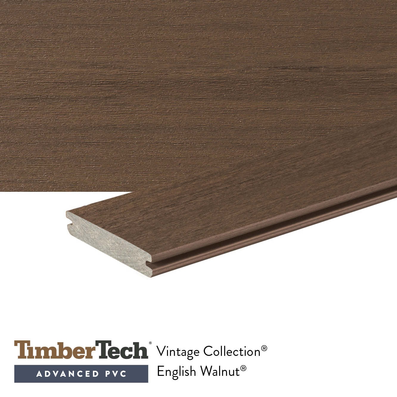 TimberTech Vintage 1-in x 6-in x 16-ft English Walnut Grooved/Solid PVC Deck Board