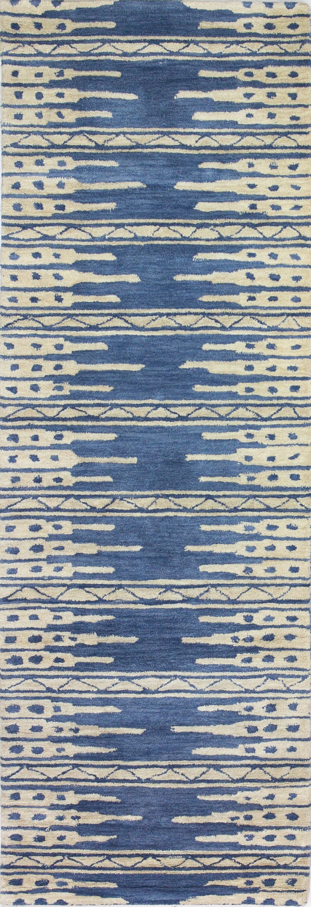 Bashian 649652271484 3 x 8 (ft) Tufted Wool Azure Rectangular Indoor Geometric Mid-Century Modern Runner rug