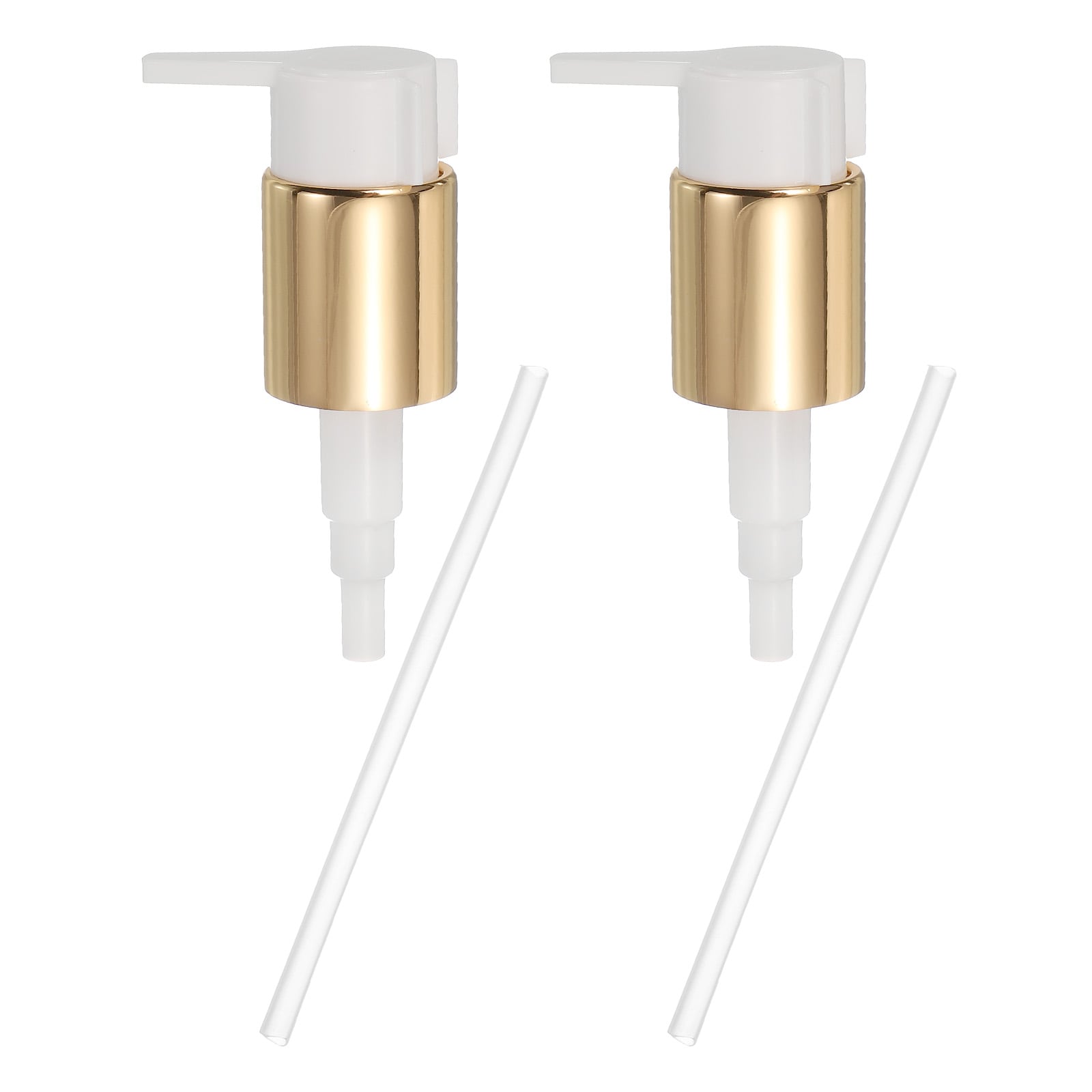 Unique Bargains 2pcs Soap Dispenser Pump Heads Hand Soap Dispensers Top Pumps Replacement Clip-on Pumphead for Standard 24/410 Neck Size Bathroom Lotion Shampoo Bottle Gold White
