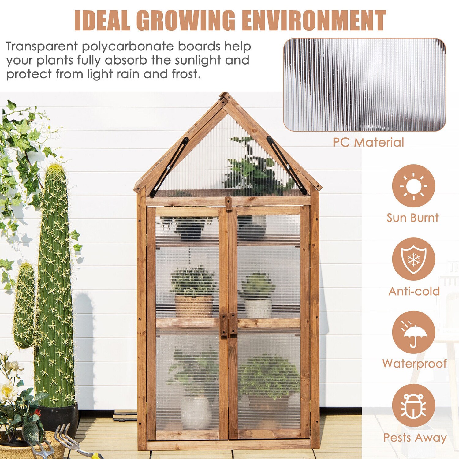 WELLFOR CW Greenhouse 2.33-ft L x 1.33-ft W x 4.37-ft H Brown ...