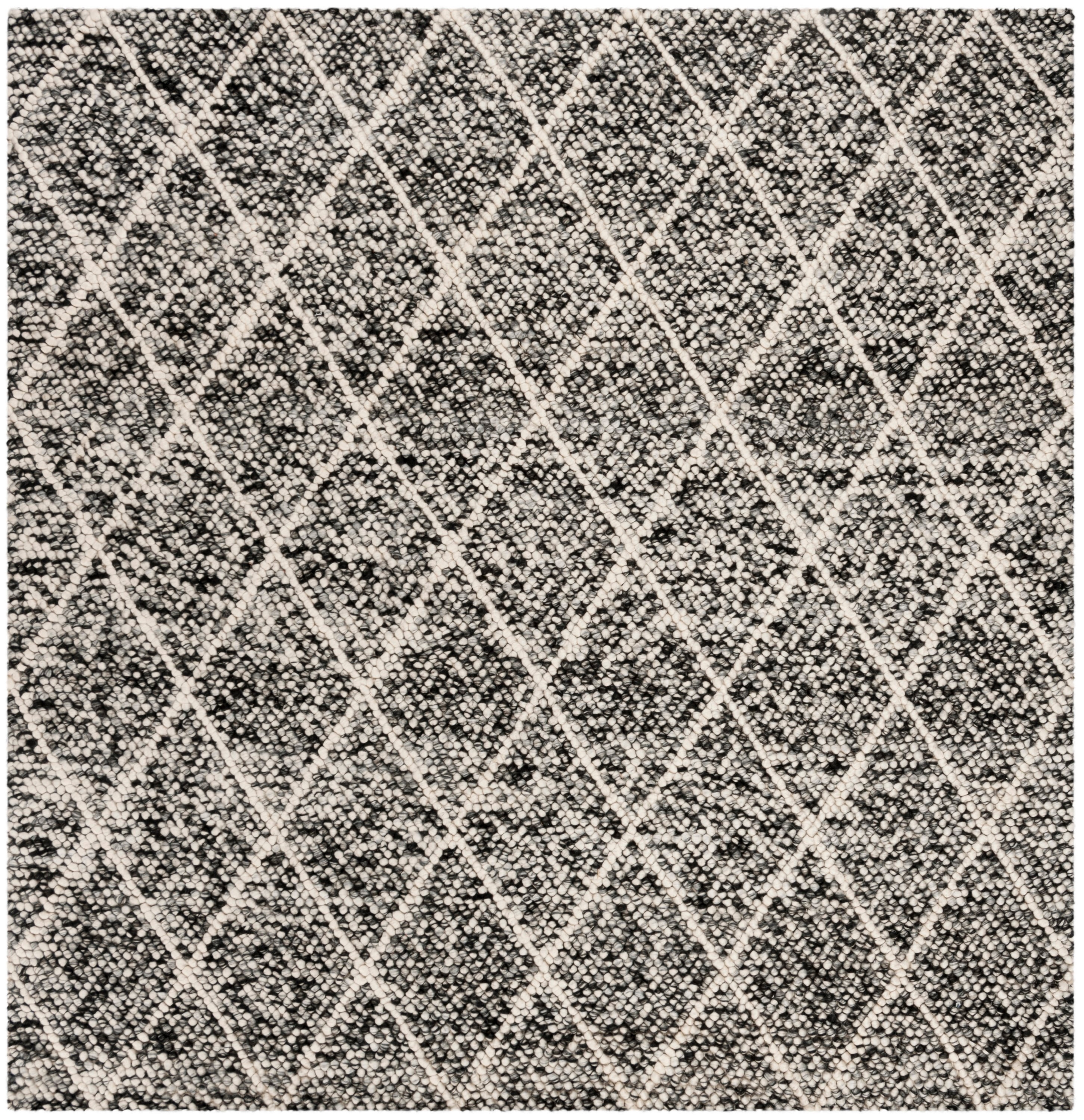 Ivory and Black Hand-Tufted Wool Square Area Rug