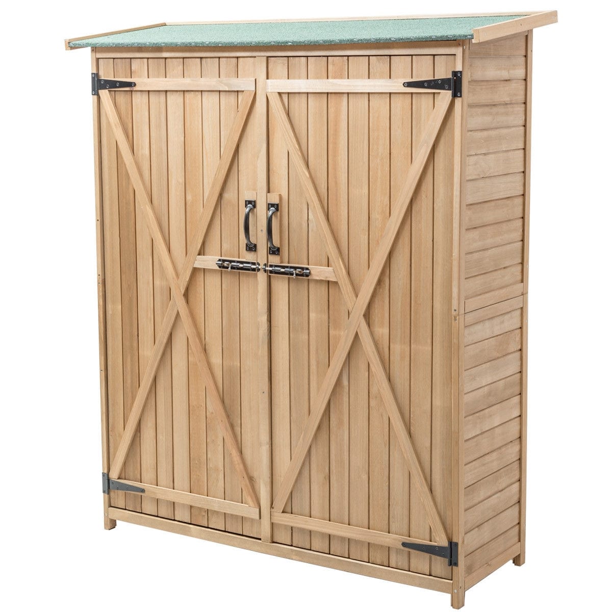 WELLFOR Lean-to Style Wood Outdoor Storage Shed with Windows and Doors ...