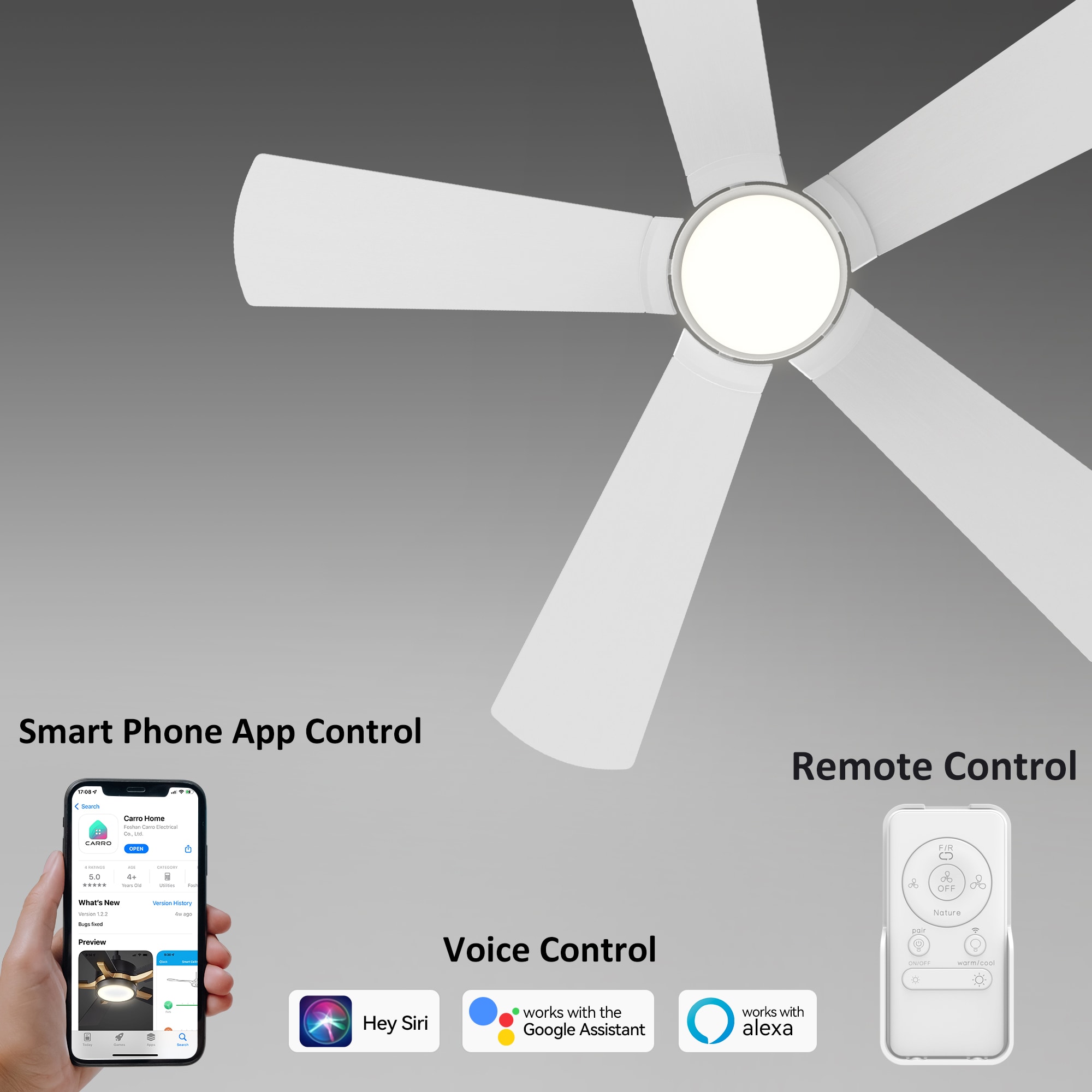 CARRO USA Wilkes 52-in White Indoor/Outdoor Smart Ceiling Fan with Light and Remote (3-Blade) LS525B3-L22-W1-1 Sansujyuku sansujyuku.com