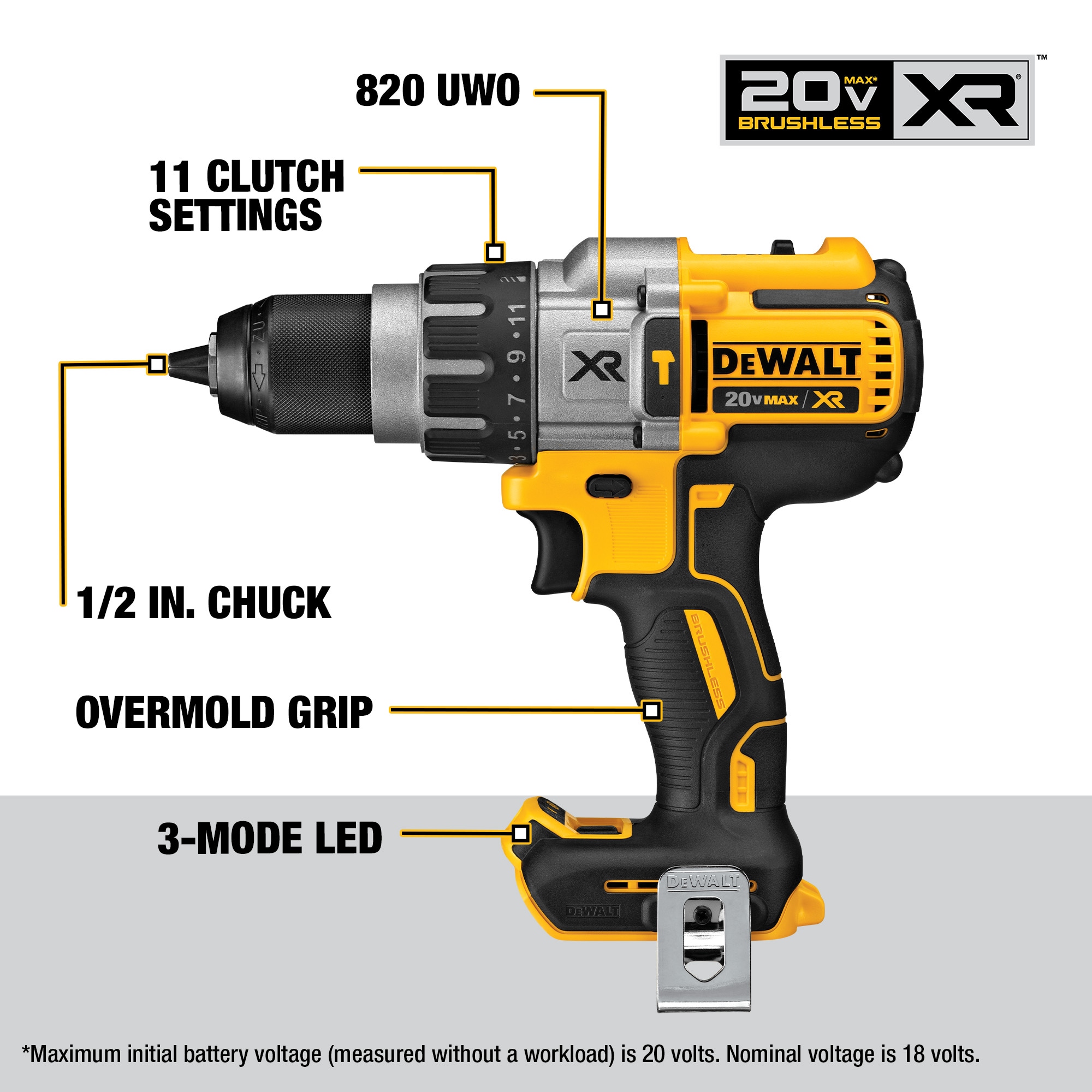 DEWALT 1/2-in 20-volt Variable Speed Brushless Cordless Hammer Drill (Bare Tool) in the Hammer Drills department at Lowes.com