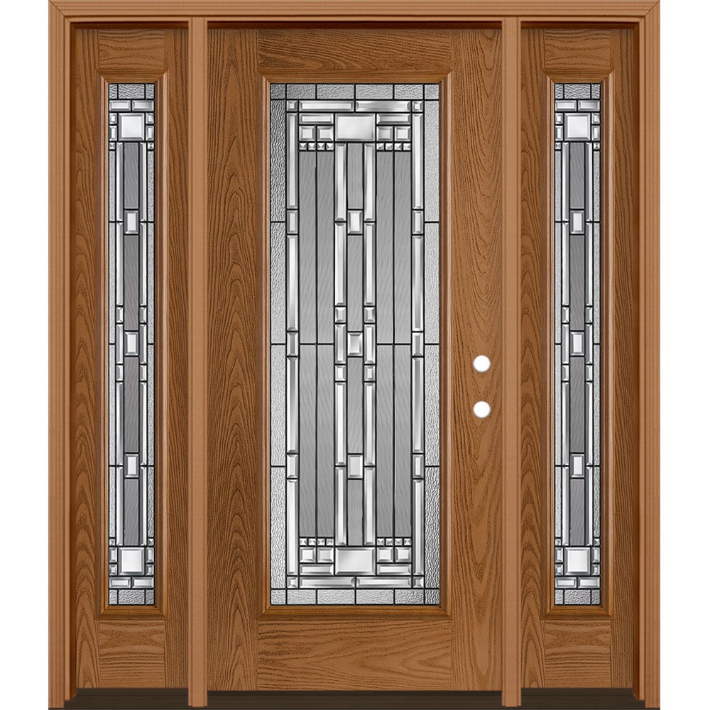 Masonite 3421179 Naples 60-in x 80-in x 4-9/16-in Fiberglass Full lite Left-hand inswing Woodhaven Stained Prehung Single door with sidelights Front Door with Brickmould Insulating core Decorative glass