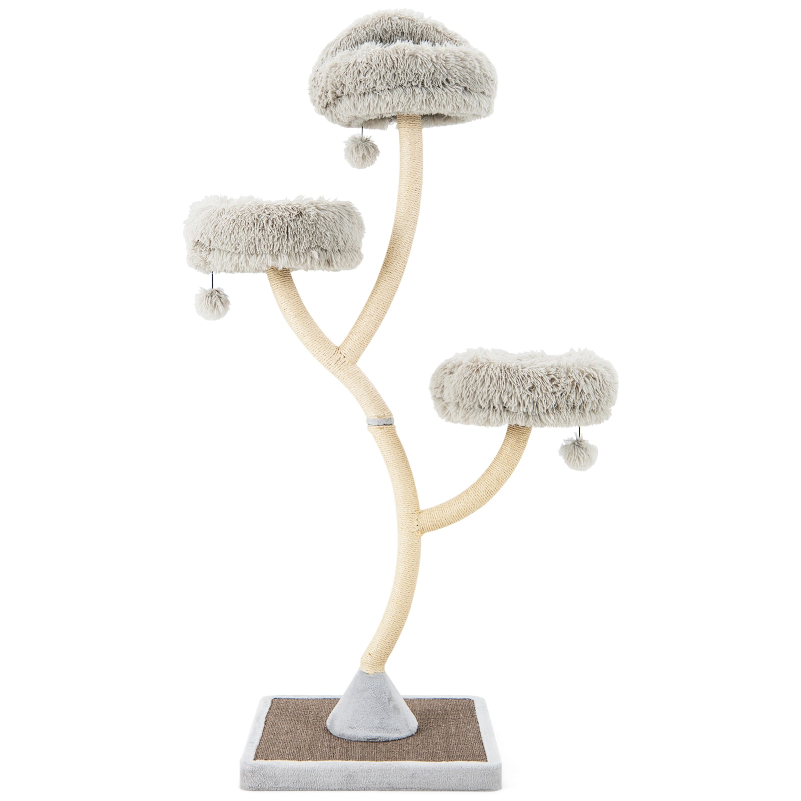 Slickblue D-CO-RG20101VP 70 x 24 Gray/Beige Plush Cat Tower with Top and Side Perches Sisal Posts Indoor