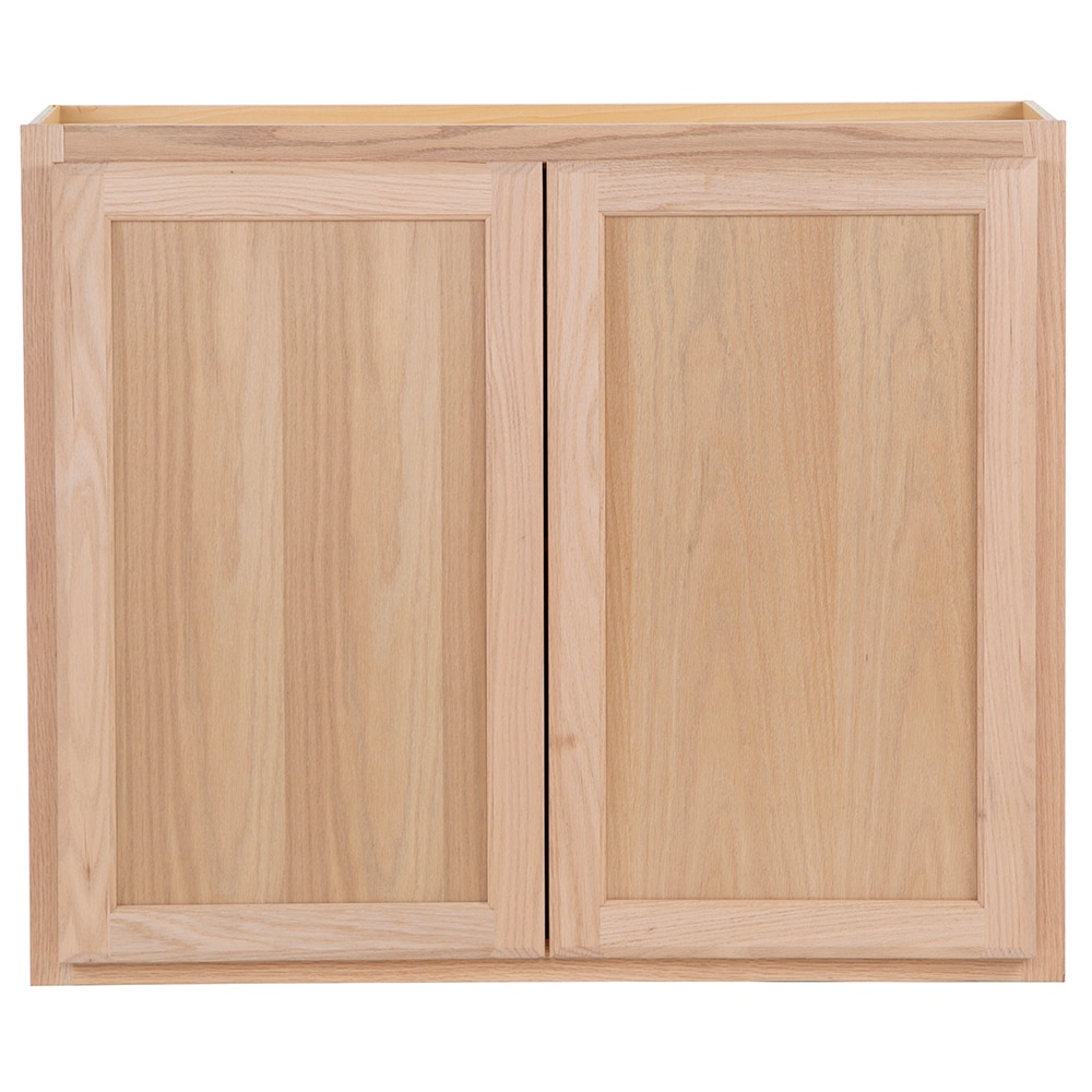 Project Source 36 In W X 30 H 12 D Natural Unfinished Oak Door Wall Fully Assembled Cabinet Flat Panel Square Style The Kitchen Cabinets Department At Lowes Com