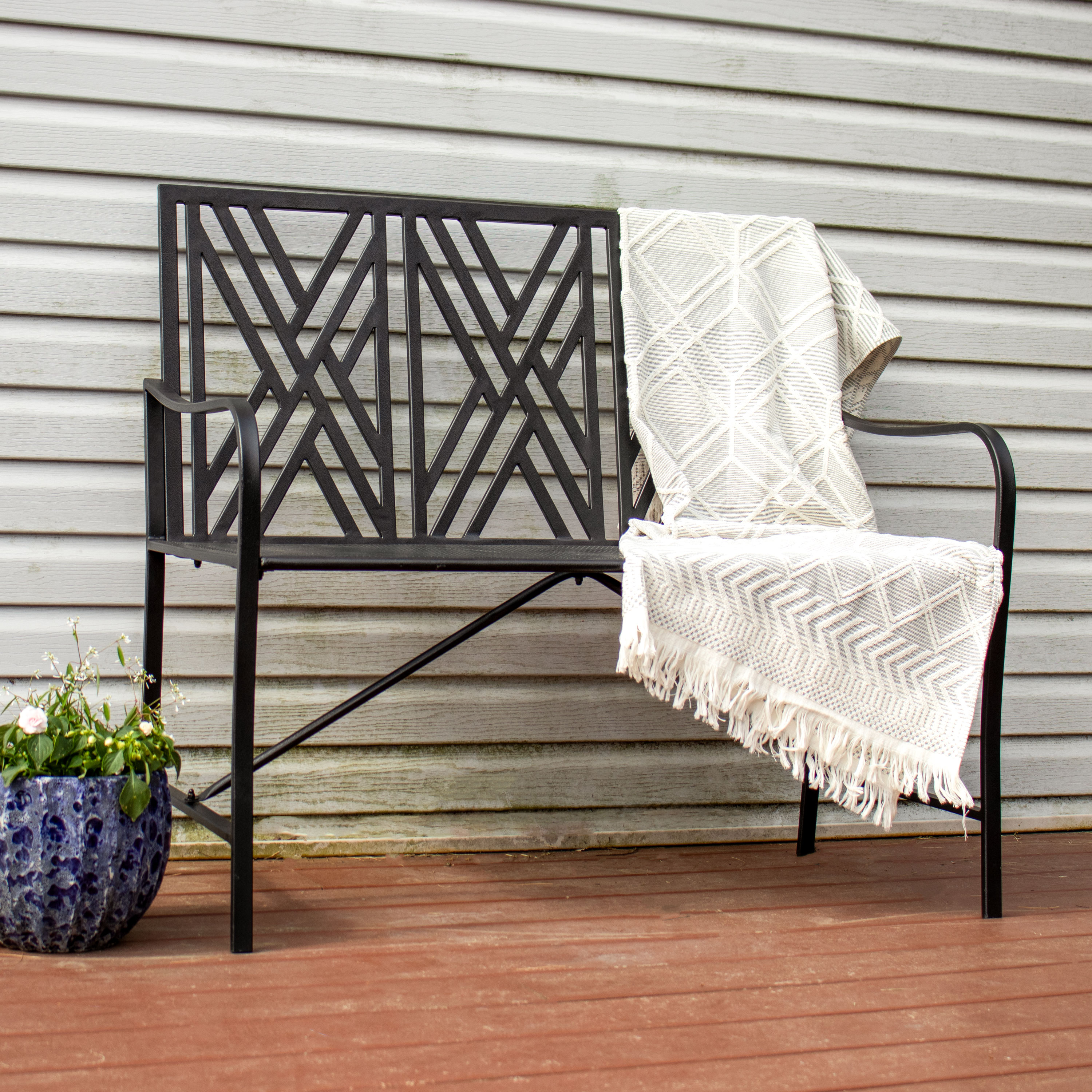 Sunnydaze Decor CFT-727 42-Inches W x 37.5-Inches H Black Iron Garden Bench