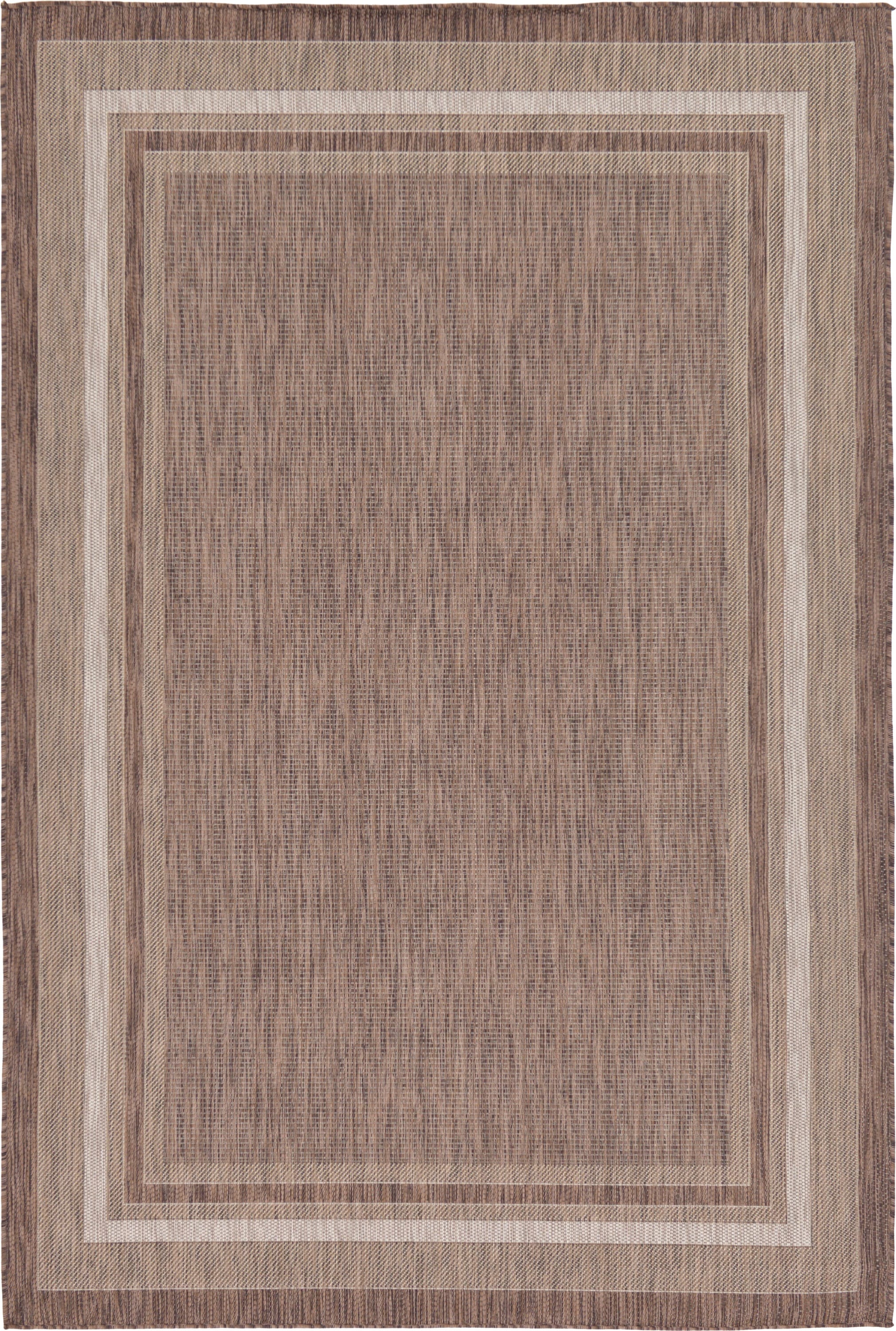 Unique Loom 3128931 Soft Border Outdoor 6 x 9 (ft) Loomed Polypropylene Brown/Beige Rectangular Indoor/Outdoor Border Area rug
