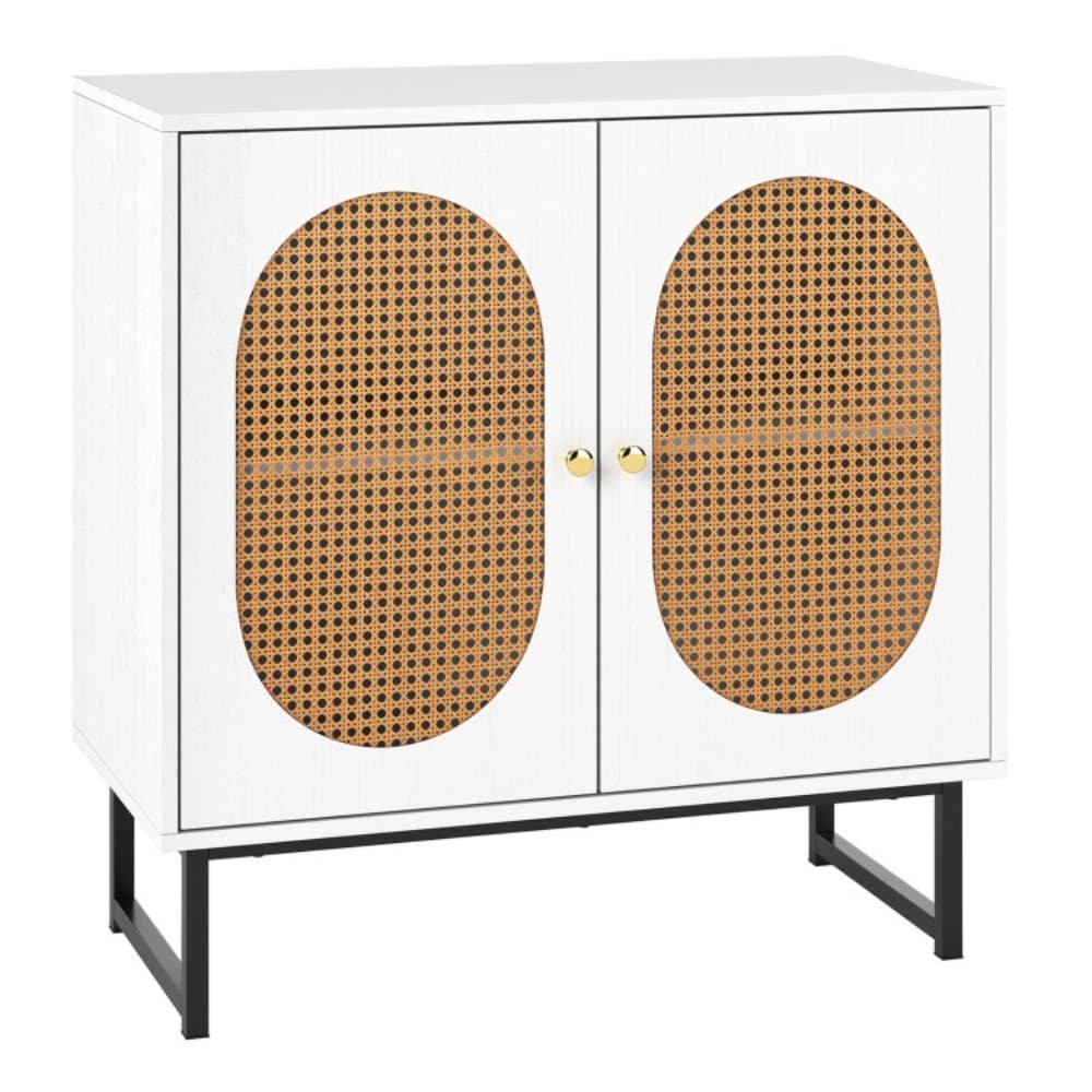 Fenbeli Rattan Buffet Sideboard with Adjustable Shelf Metal Legs and Storage Cabinet