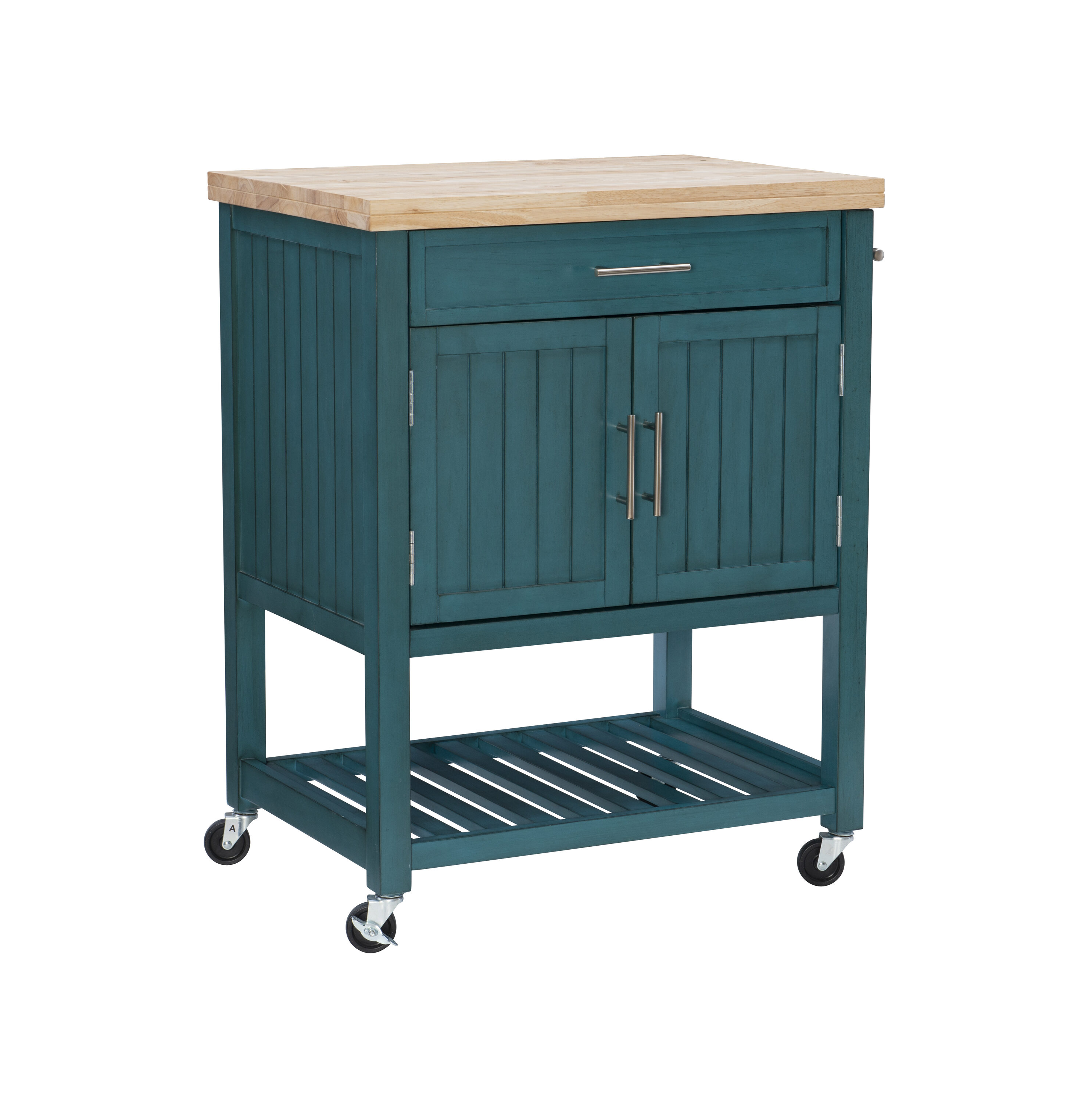 Powell Green Wood Base with Wood Butcher Block Top Rolling Kitchen Cart (28-in x 20.25-in x 33.5-in)