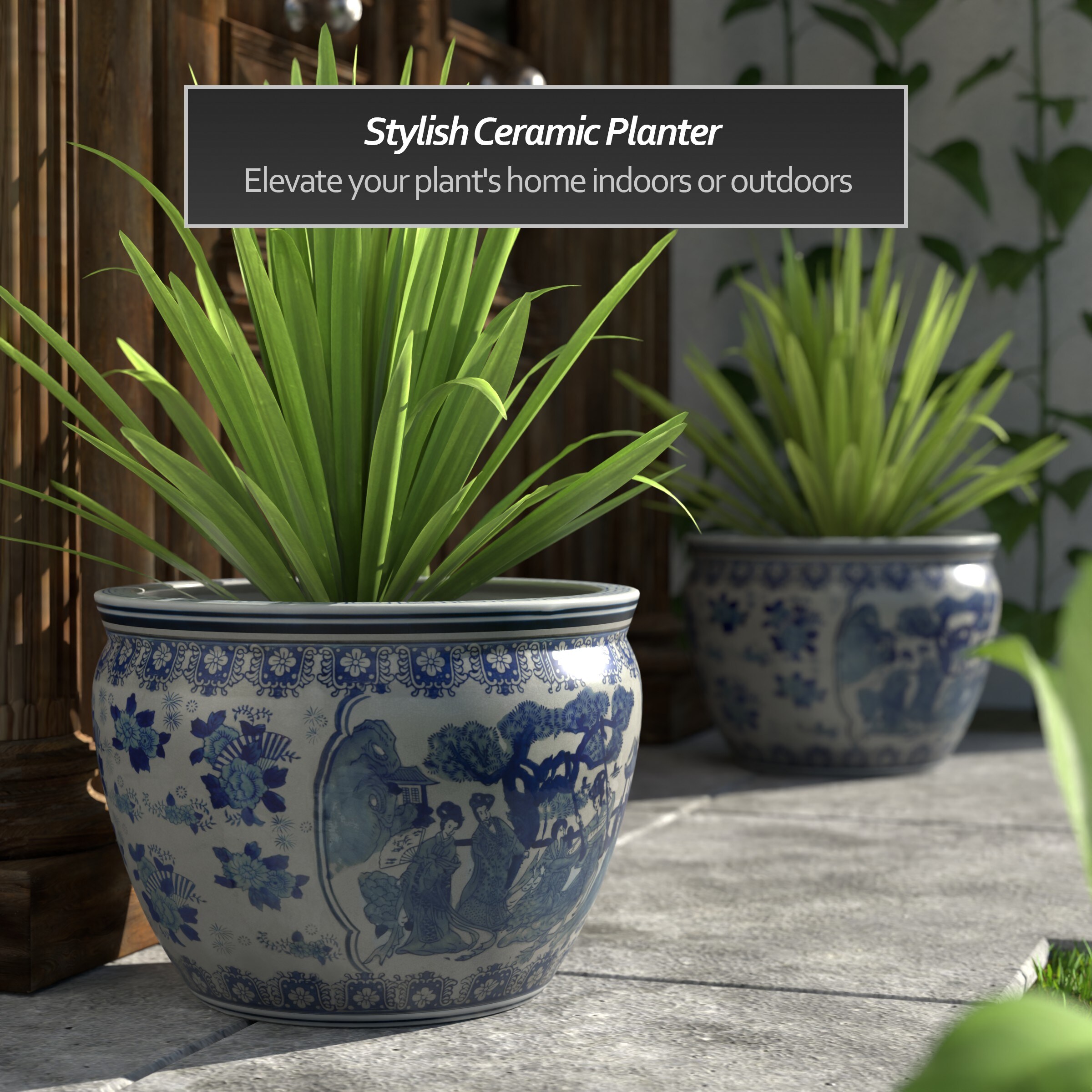 Oriental Furniture BW-18FISH-BWLD Planter-Window-Box - View #6