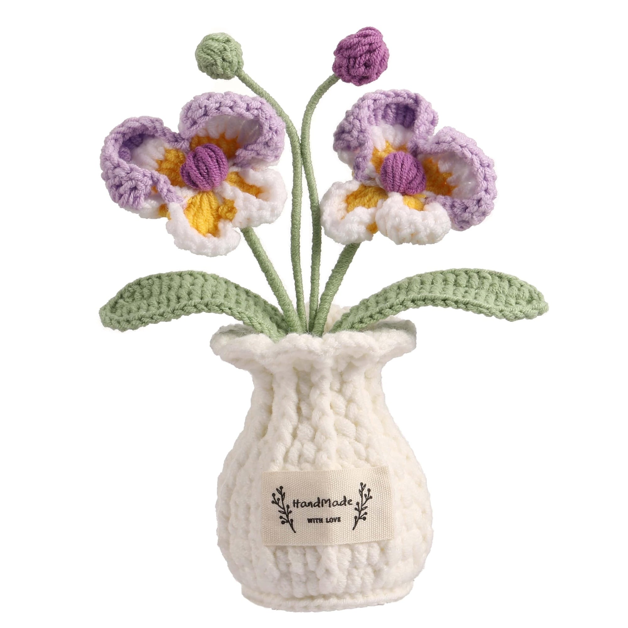 Justincity  Handmade Crochet Forget Me Not Flower Potted Plant 7 Bloom Soft Yellow Desk Decor Cotton Yarn Gradient Petals for Home or Office