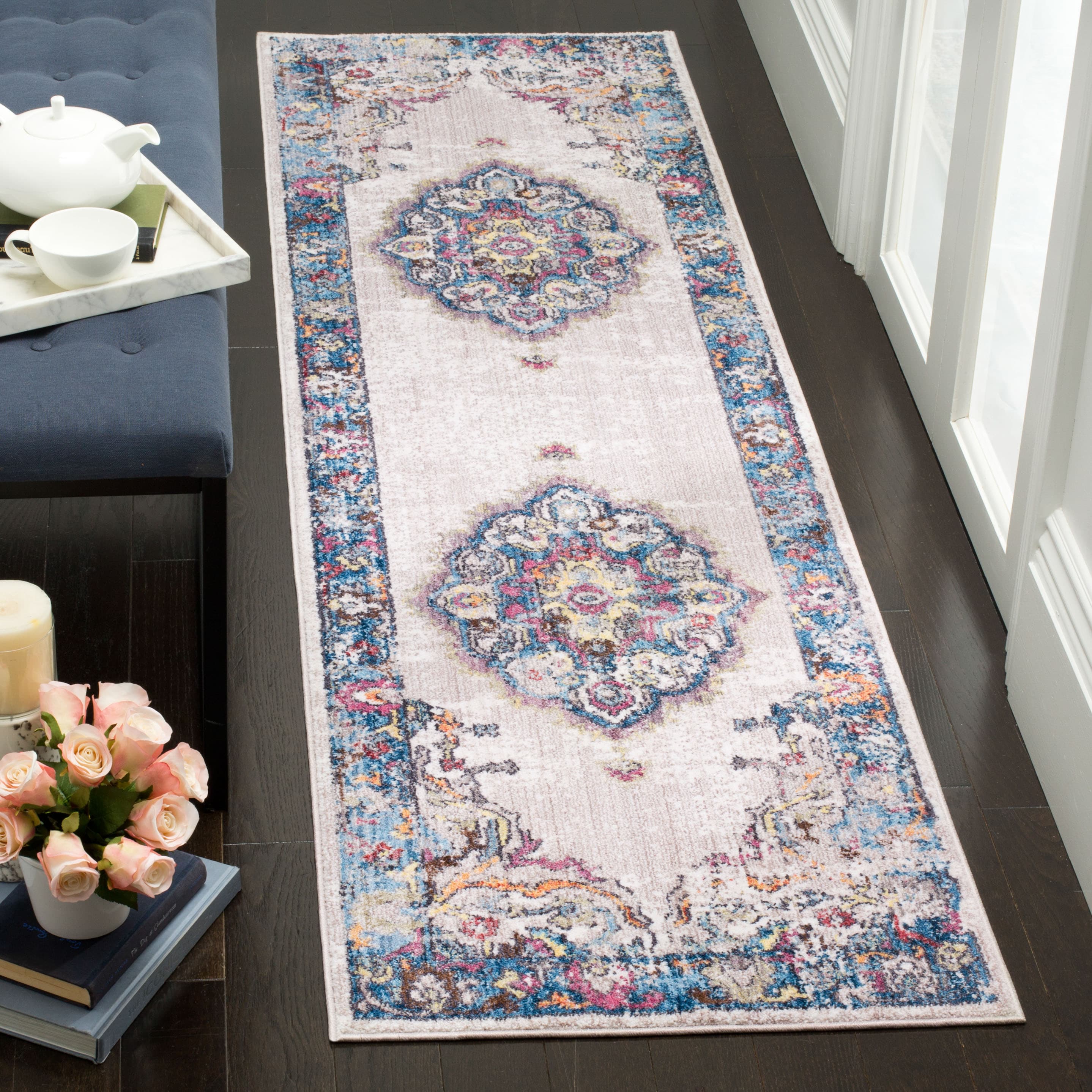 Safavieh BTL343A-210 Bristol Tabriz 2 x 10 (ft) Loomed Polyester Light Gray/Blue Rectangular Indoor Distressed/Overdyed Vintage Runner rug