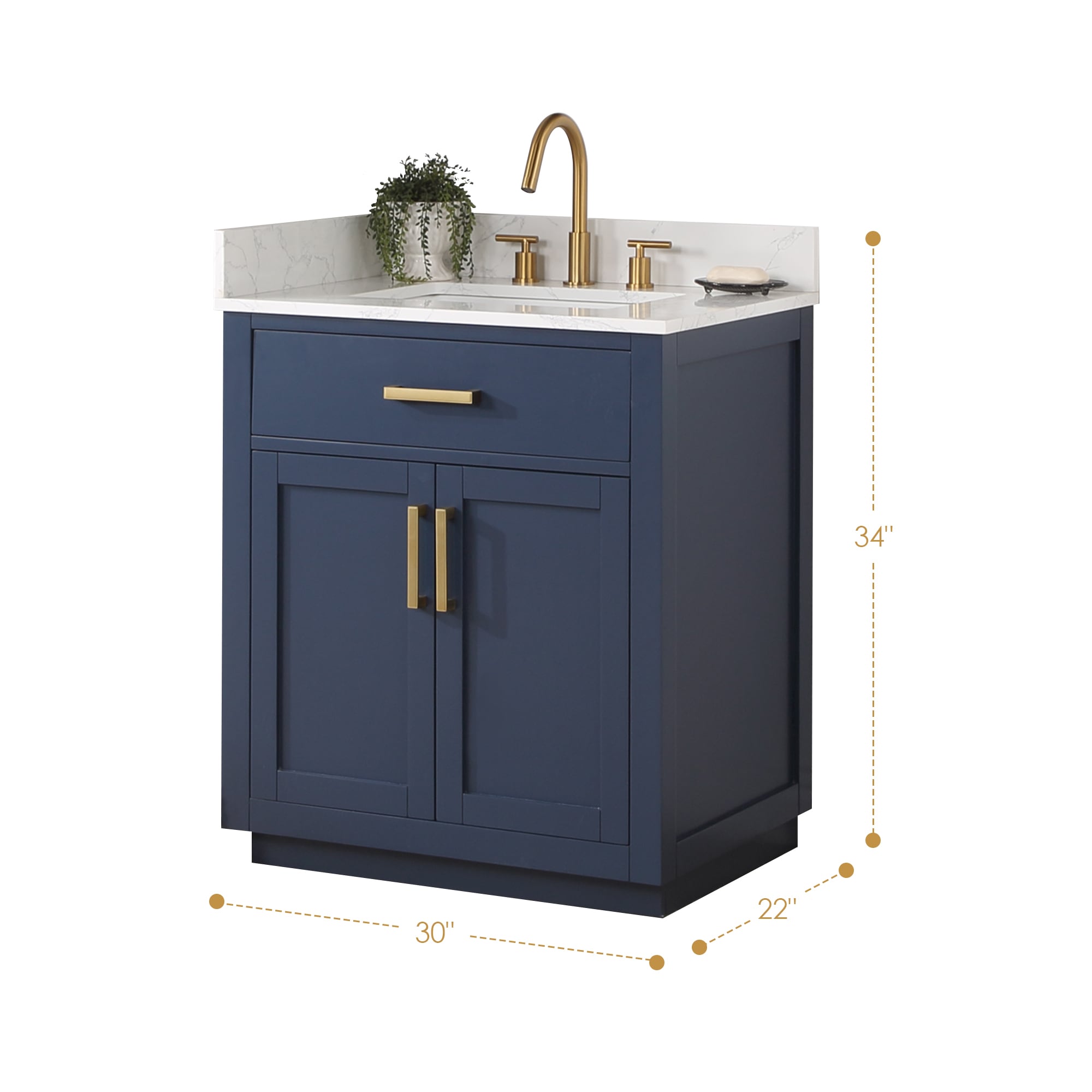 Gavino 30" Royal Blue Wood Vanity with Composite Stone Top