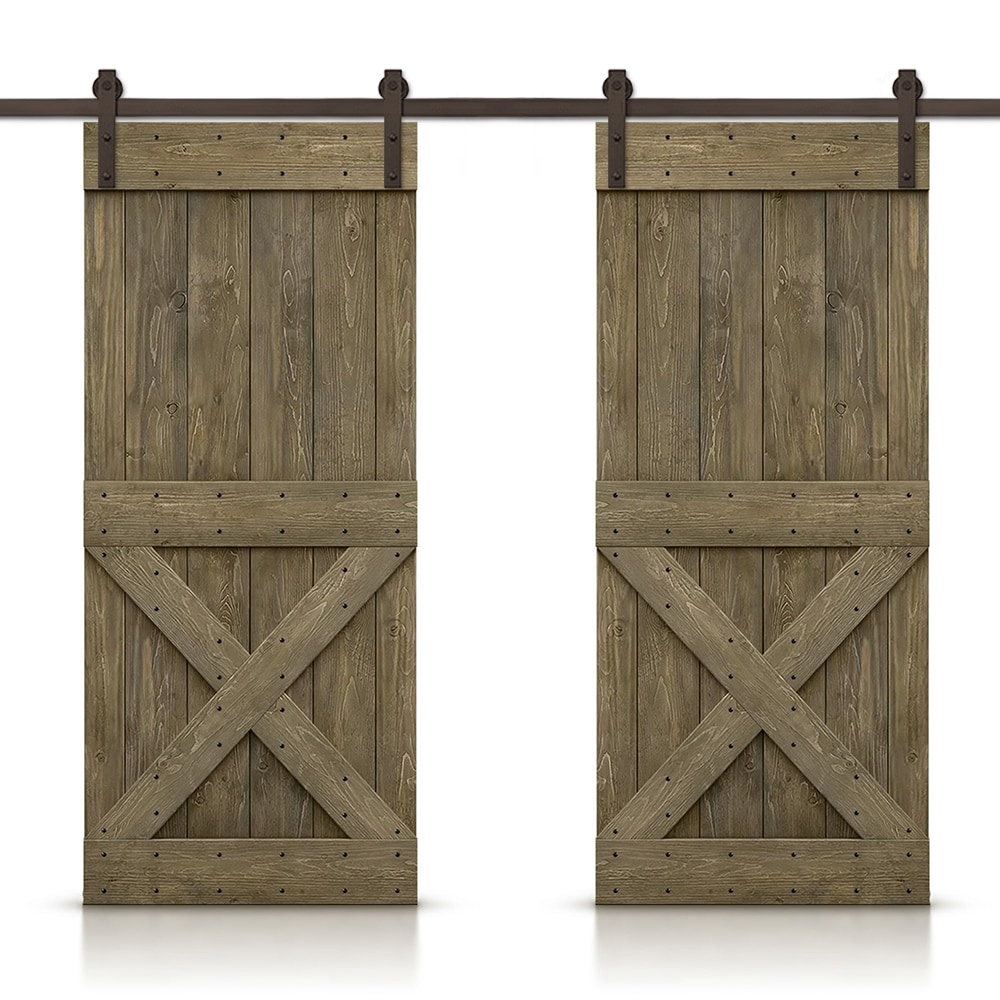 CALHOME CN+(2)AB-79+11-36BR 72-in x 84-in Aged Barrel Stained Wood Solid core Double Barn Door (Hardware Included)
