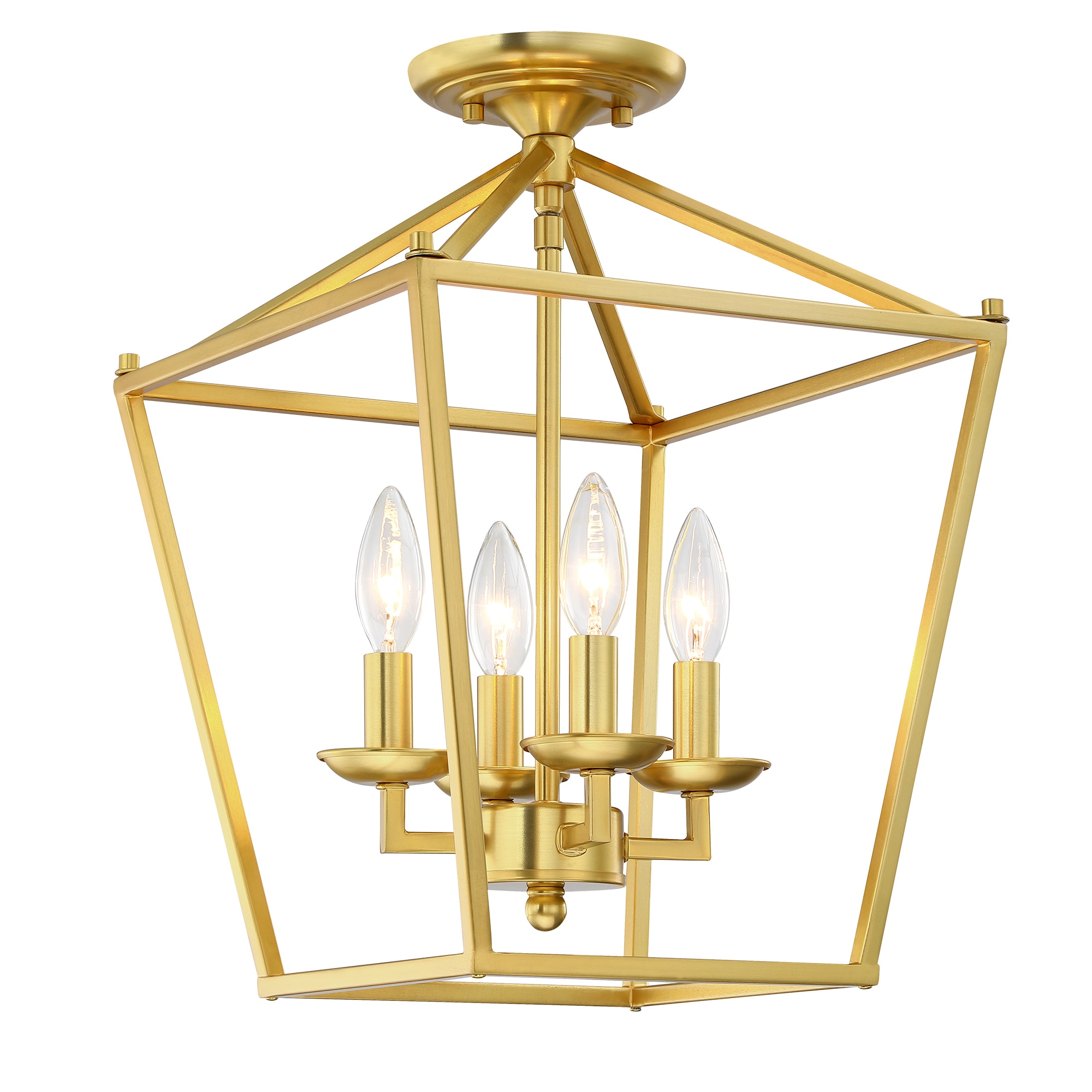 12" Gold Geometric 4-Light Pendant with Adjustable Chain