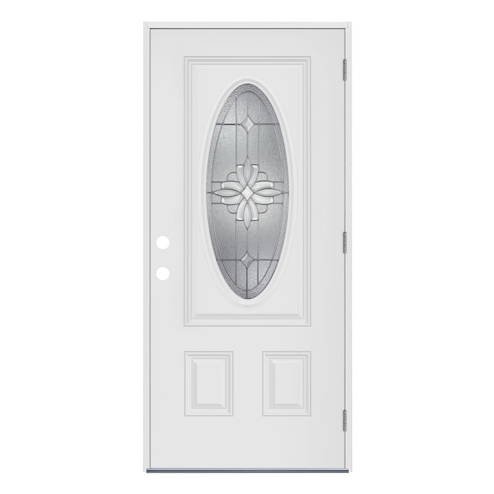 JELD-WEN JW230900110 Laurel 36-in x 80-in Fiberglass Oval Lite Left-Hand Outswing Primed Prehung Front Door Insulating Core