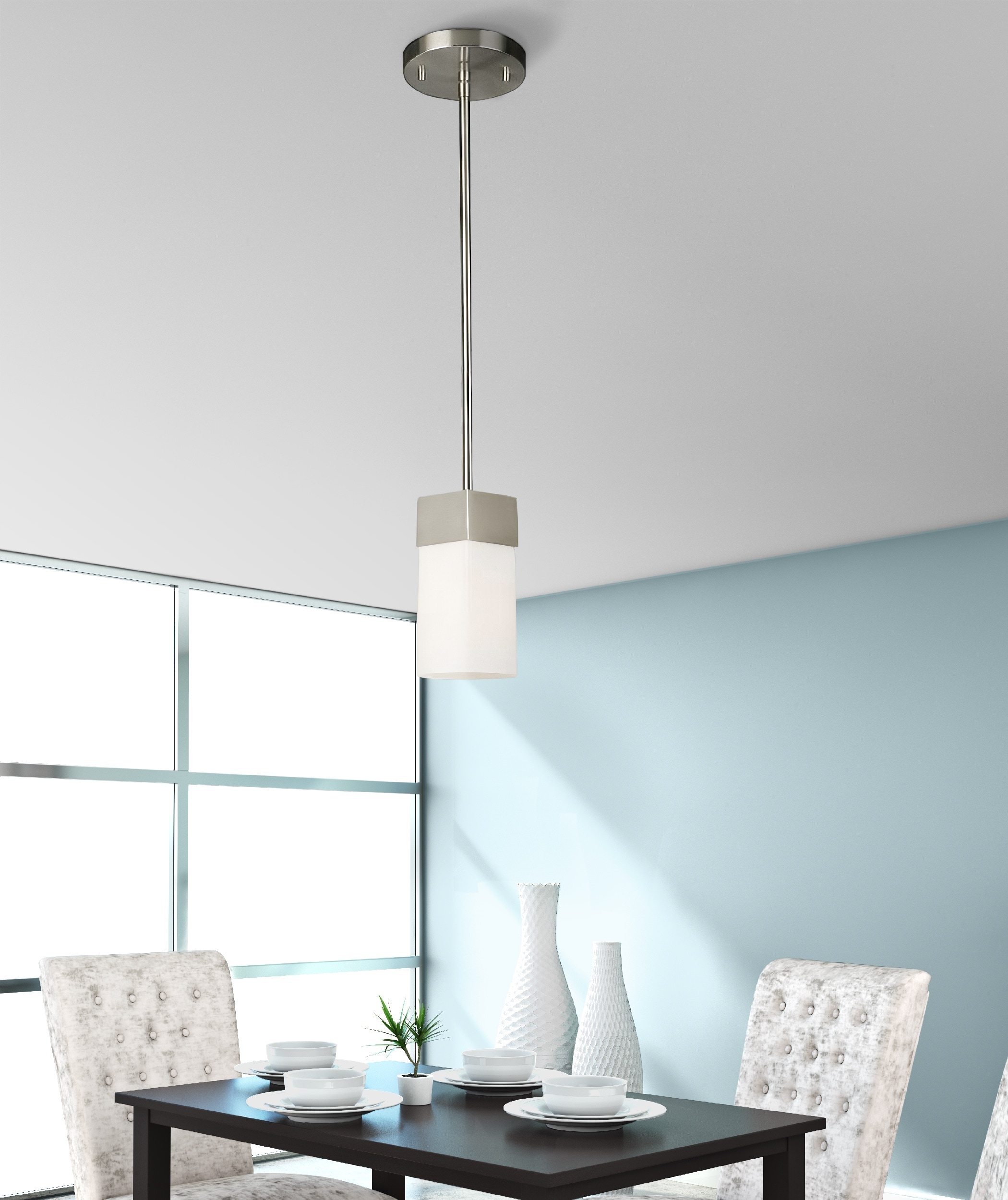 Novela Brushed Nickel Frosted Glass Mini Pendant Light
