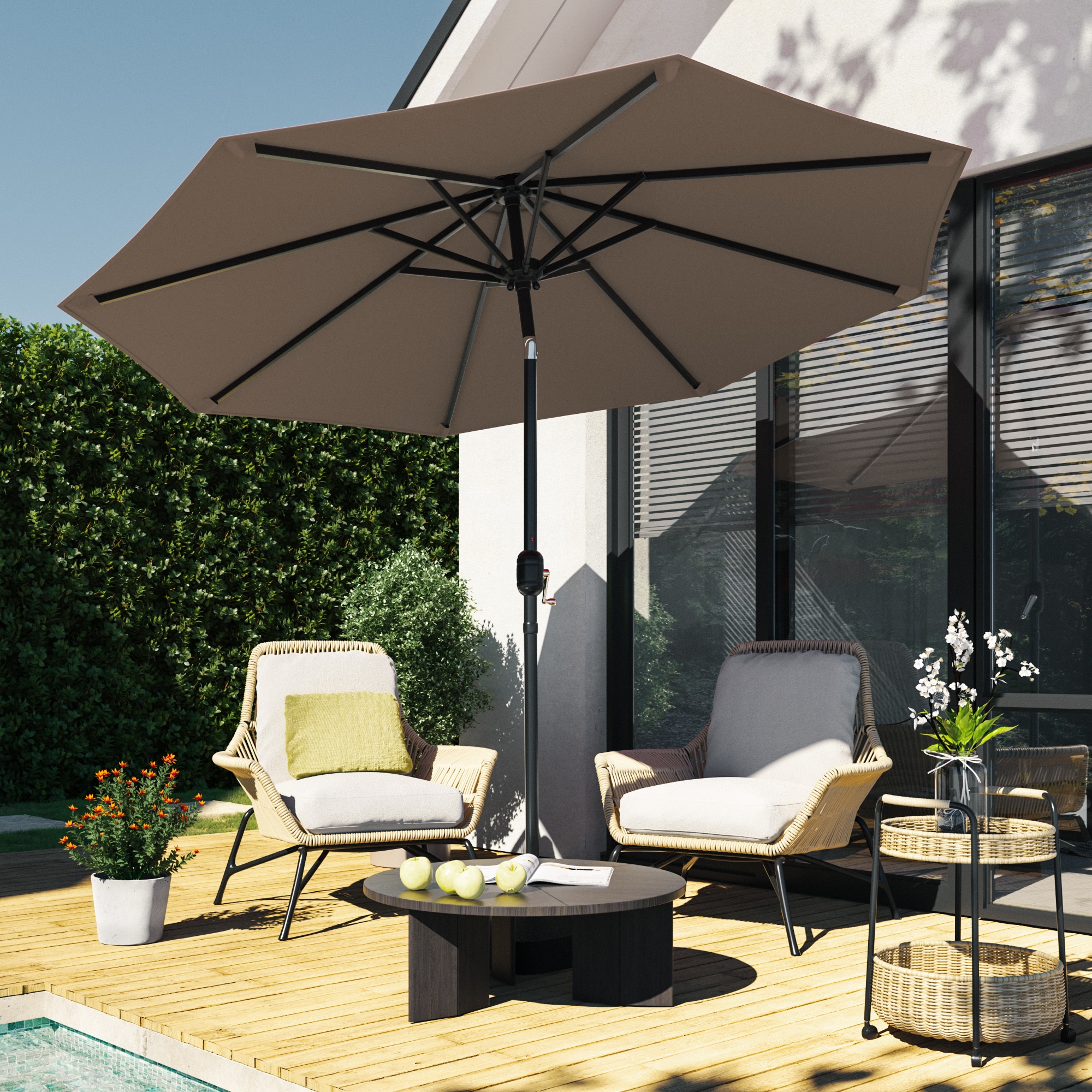ACEGOSES LW-69TP 9-ft Steel Tan Push-button Tilt Market Patio Umbrella