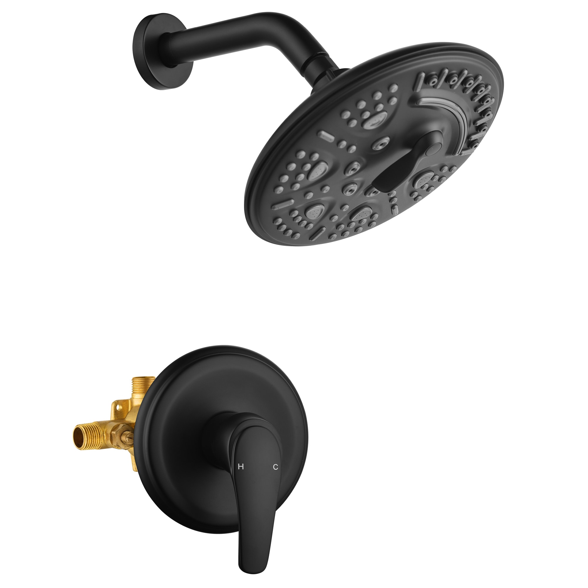 Nestfair SMD8043B Black 1-handle Multi-function 8-in Round Shower Faucet with Valve