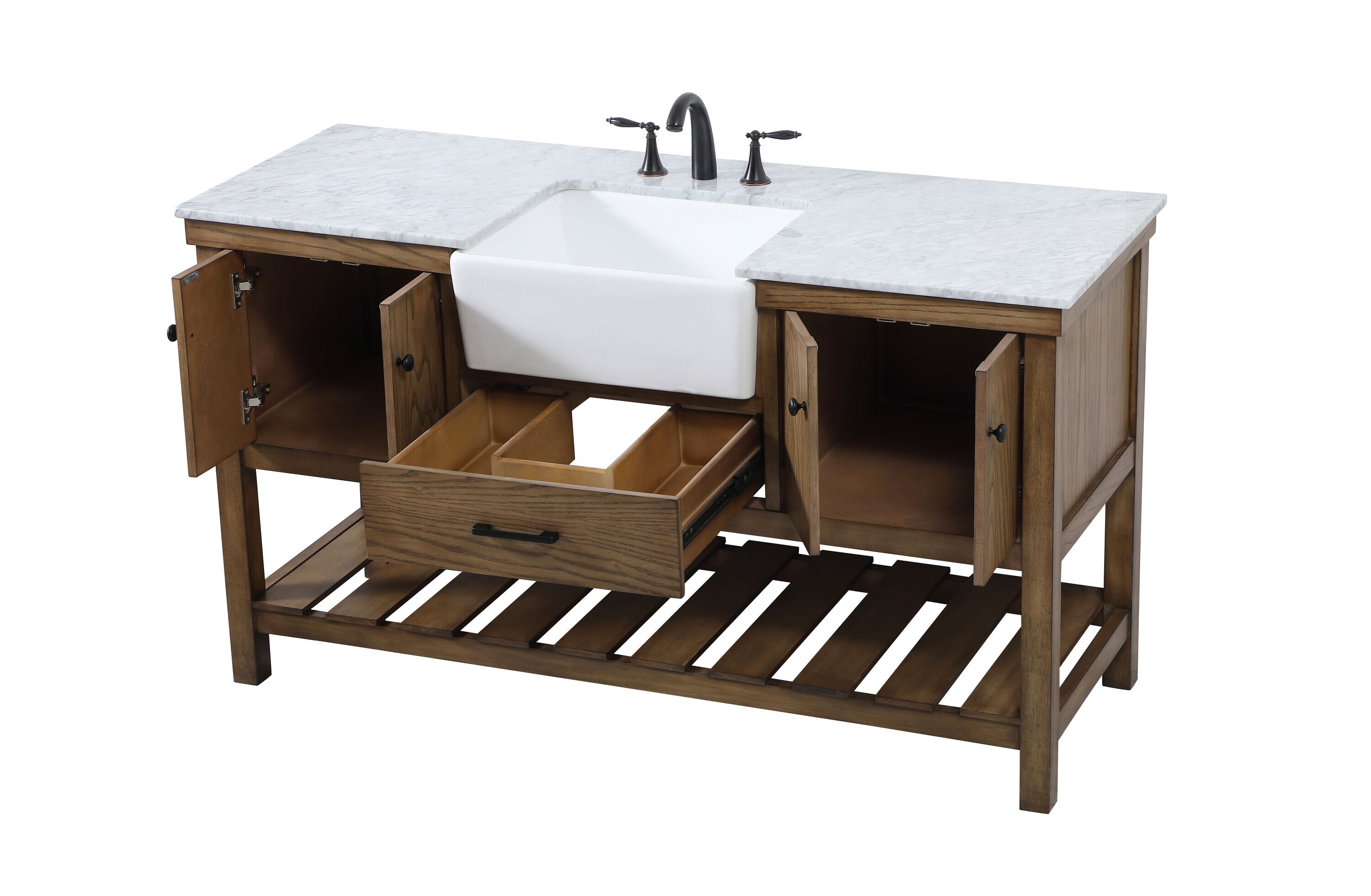 Driftwood Single Bathroom Vanity with Carrara White Marble Top