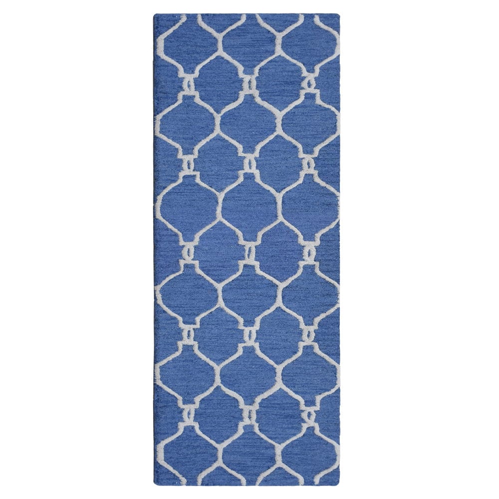 Rugsotic Carpets  HAND TUFTED WOOL ECO-FRIENDLY AREA RUGS  - 2'6''x8' Runner Shape Blue Beige Color Geometric Modern Design High Pile Thick Handmade Anti Skid Area Rugs for Living Room Bed Room K01004