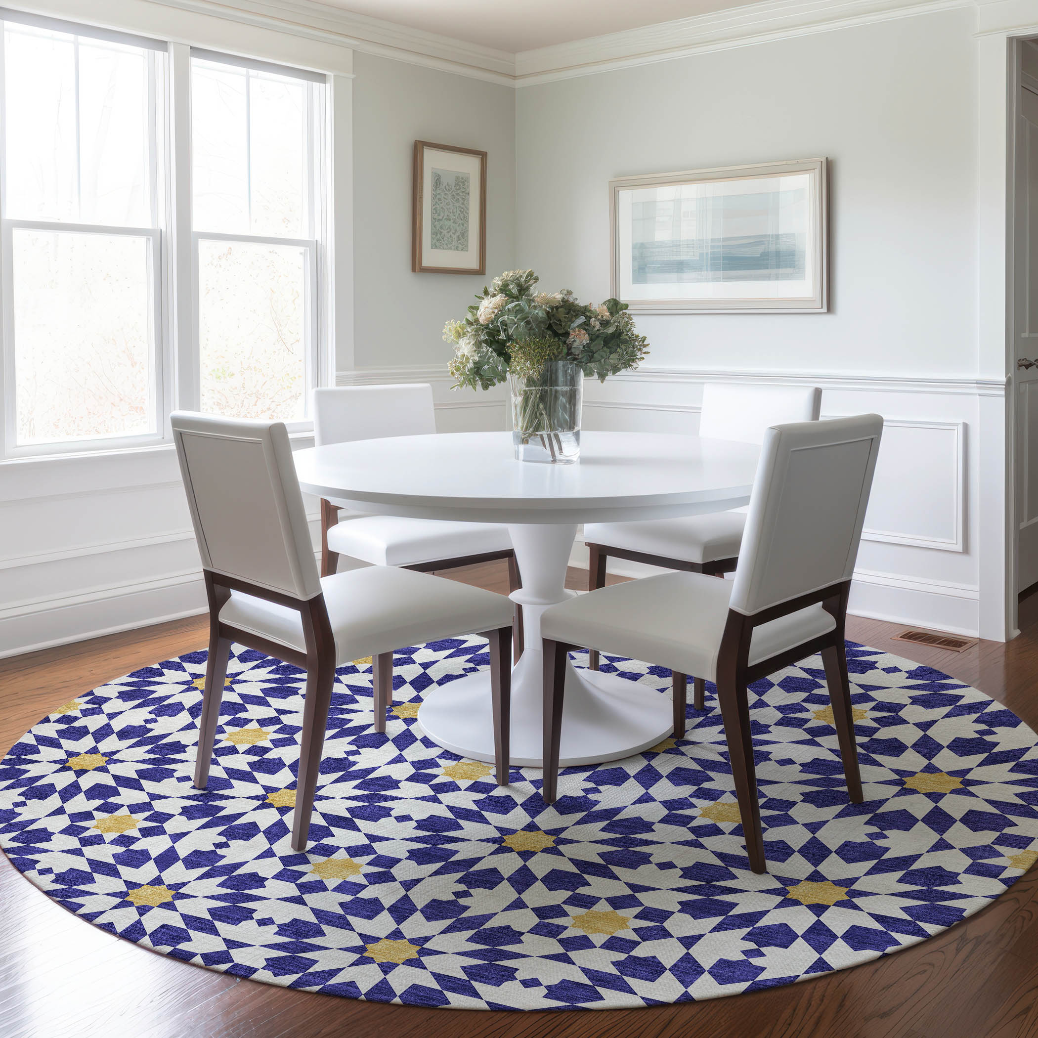 Addison Rugs ACN734NA8RO Chantille ACN734NA 8 x 8 (ft) Polyester Navy Round Indoor/Outdoor Geometric Machine washable Area rug