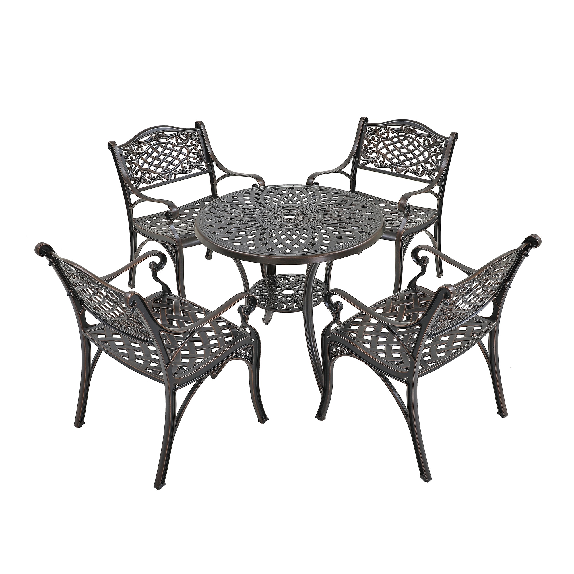 5-Piece Bronze Patio Dining Set Aluminum Round Table with 4 Stackable Stationary Chairs | - Mondawe MA-GCABQ-176046