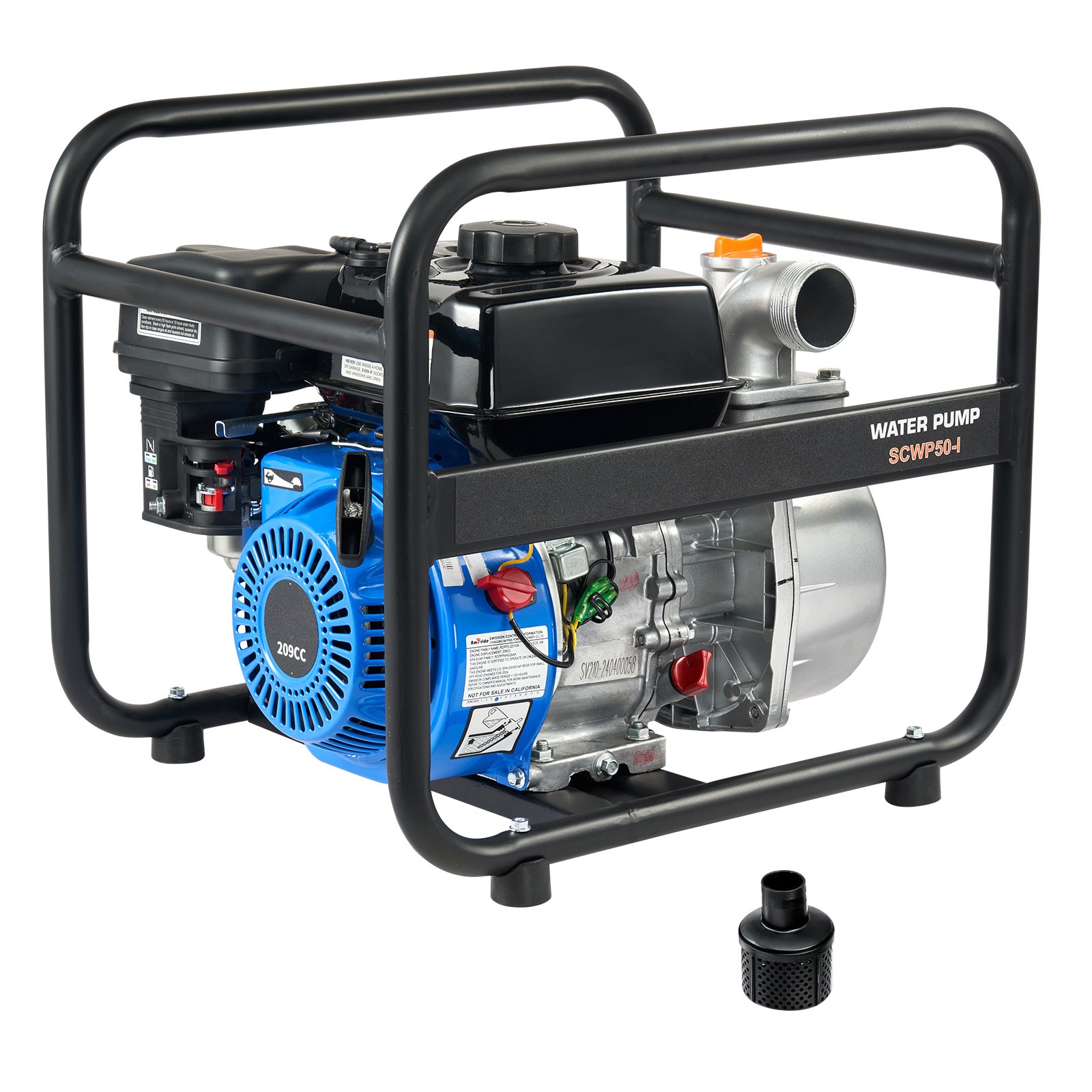 VEVOR SCFDJQDBKZJ206520V0 Gasoline Powered Trash Pump  2 in/50 mm  6.5HP 132 GPM 4-Stroke Gasoline Engine Water Transfer Pump with 98 ft Max Lift 26ft Max Suction Inlet Filter  Cast Iron Impeller for Irrigation Pool