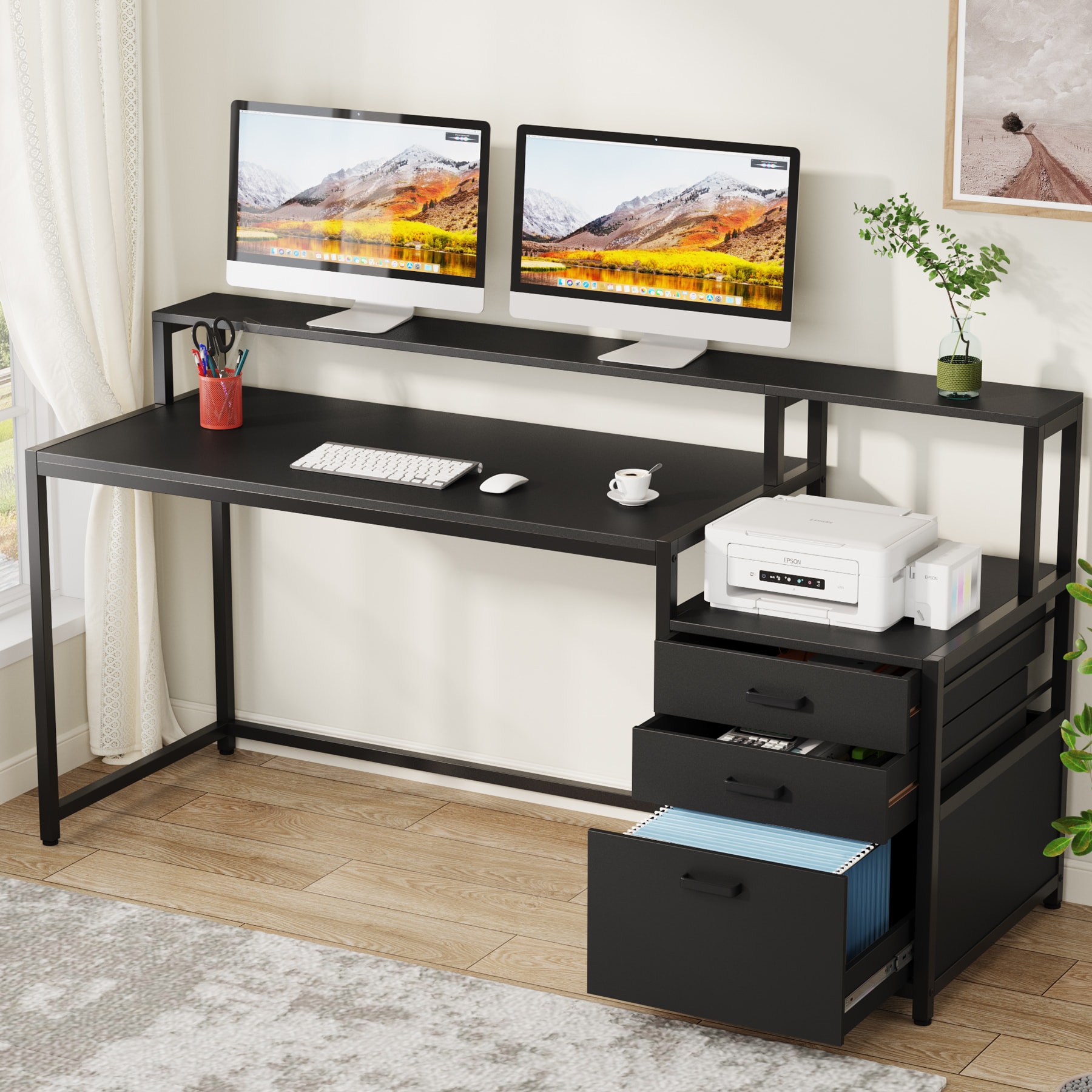 Fnova LWTJ-JW0839 Office Conference Table Black 2 -Person Conference table ( 62.99-in W x 35.43-in H )