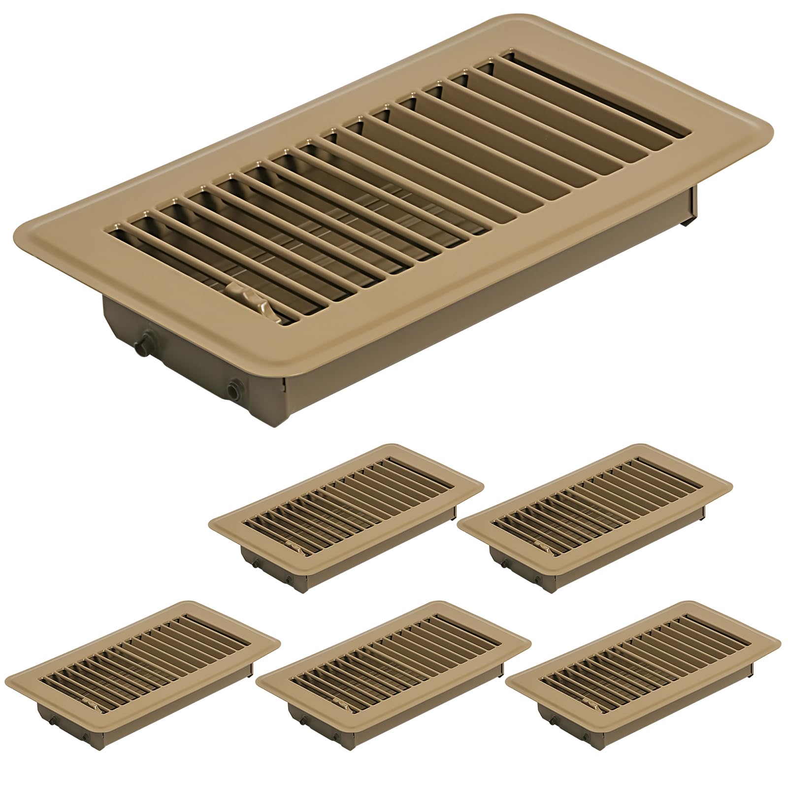 Lukvuzo  6 Pack 4 by 8 Floor Register Heavy Duty Steel Walkable Vent Covers with Adjustable Air Supply Lever Brown durable home and garden