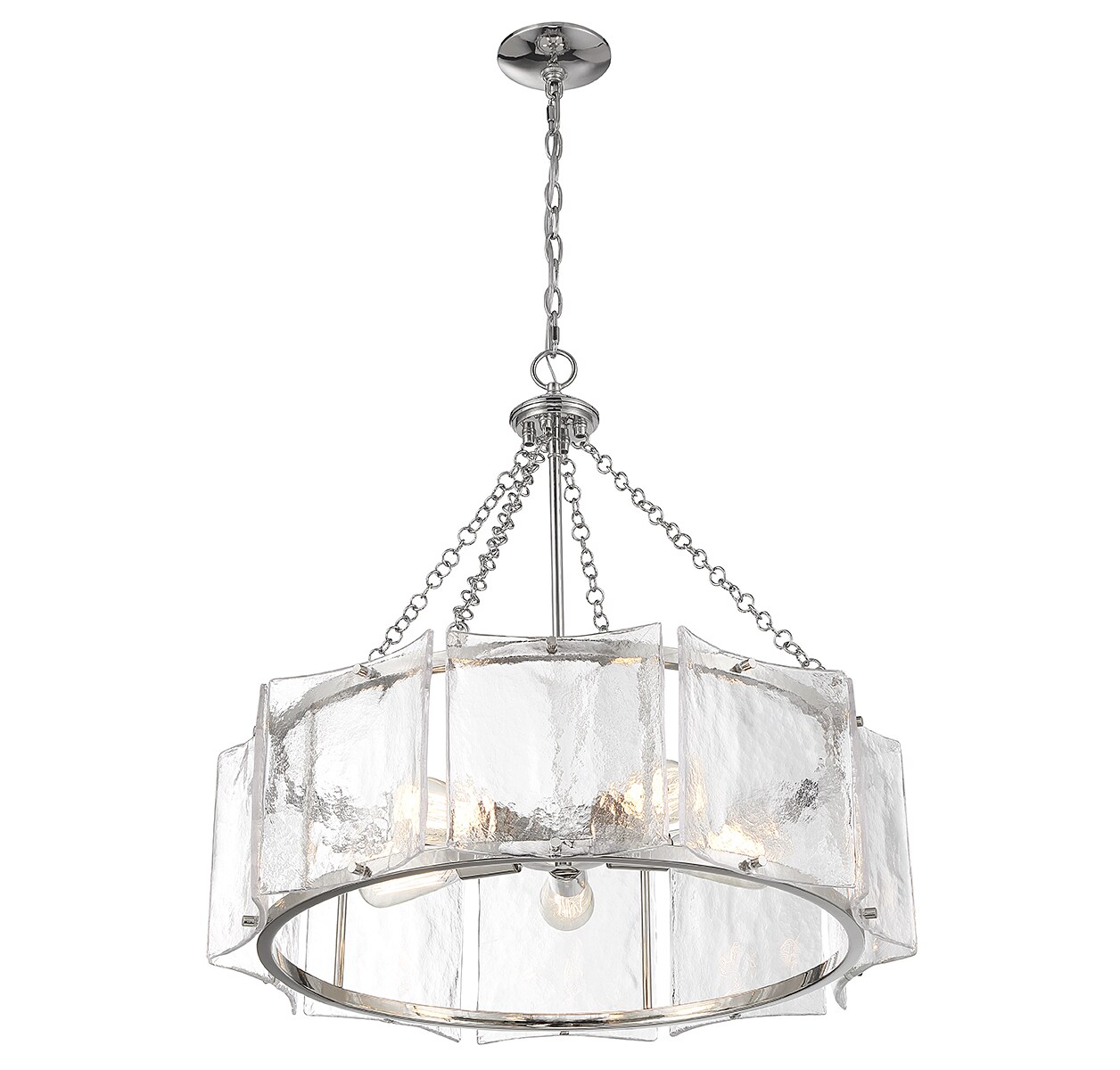 Genry Polished Nickel 5-Light Drum Pendant with Glass Shade