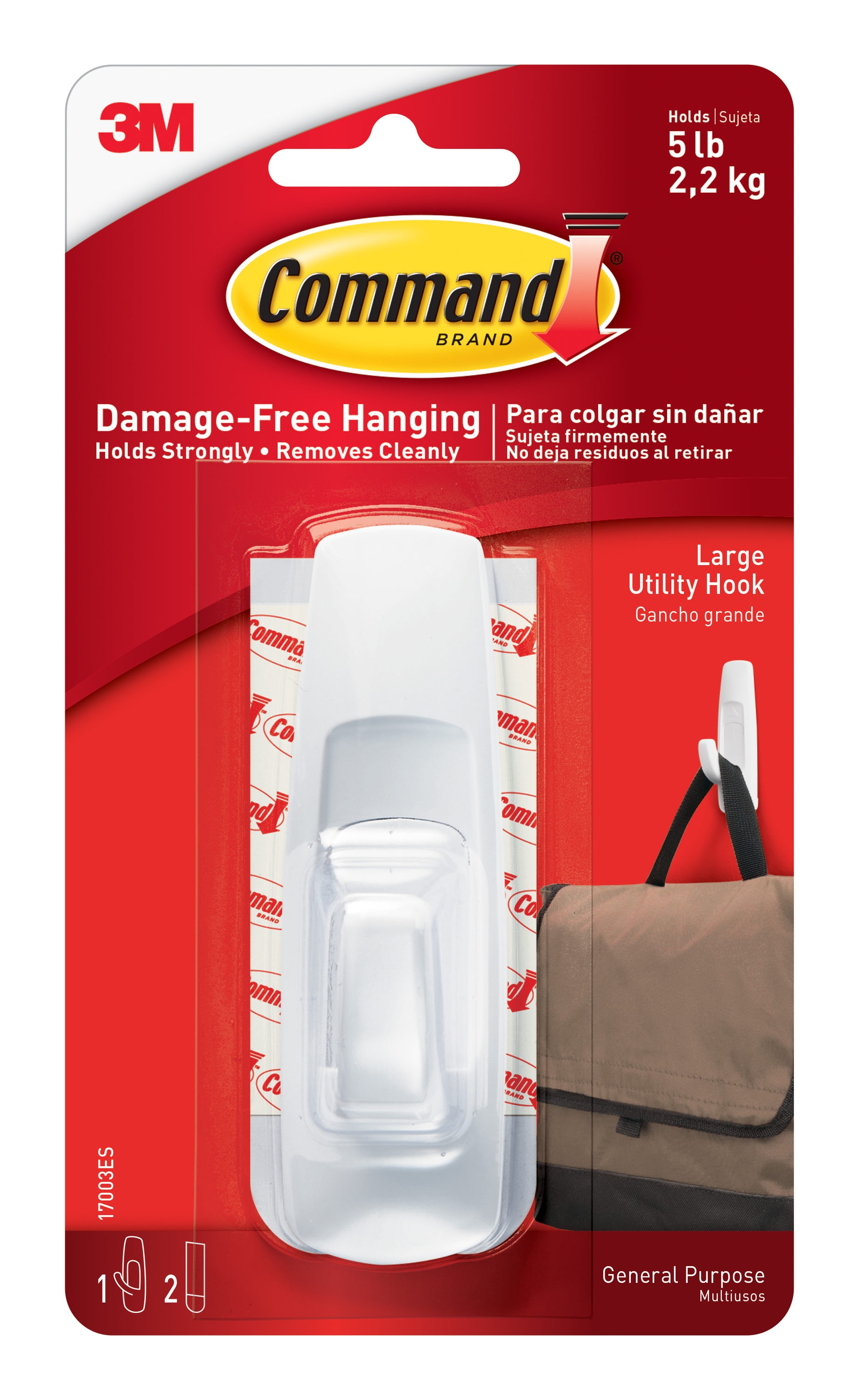 Command Large White Adhesive Storage/Utility Hook(5-lb Capacity