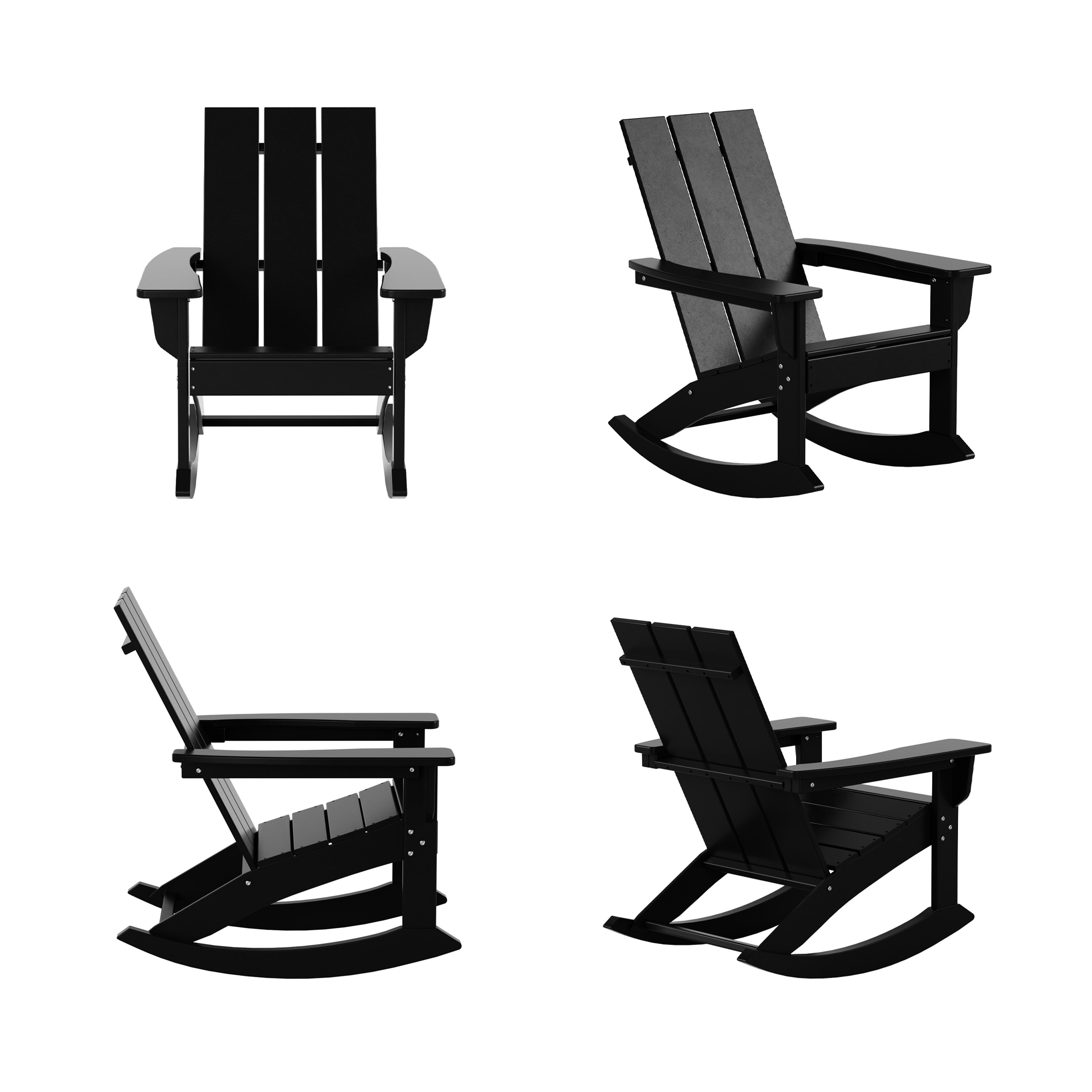 Westin Furniture OP5002-BK-4 Shoreside Set of 4 Black HDPE Frame Adirondack Chair with Slat Seat