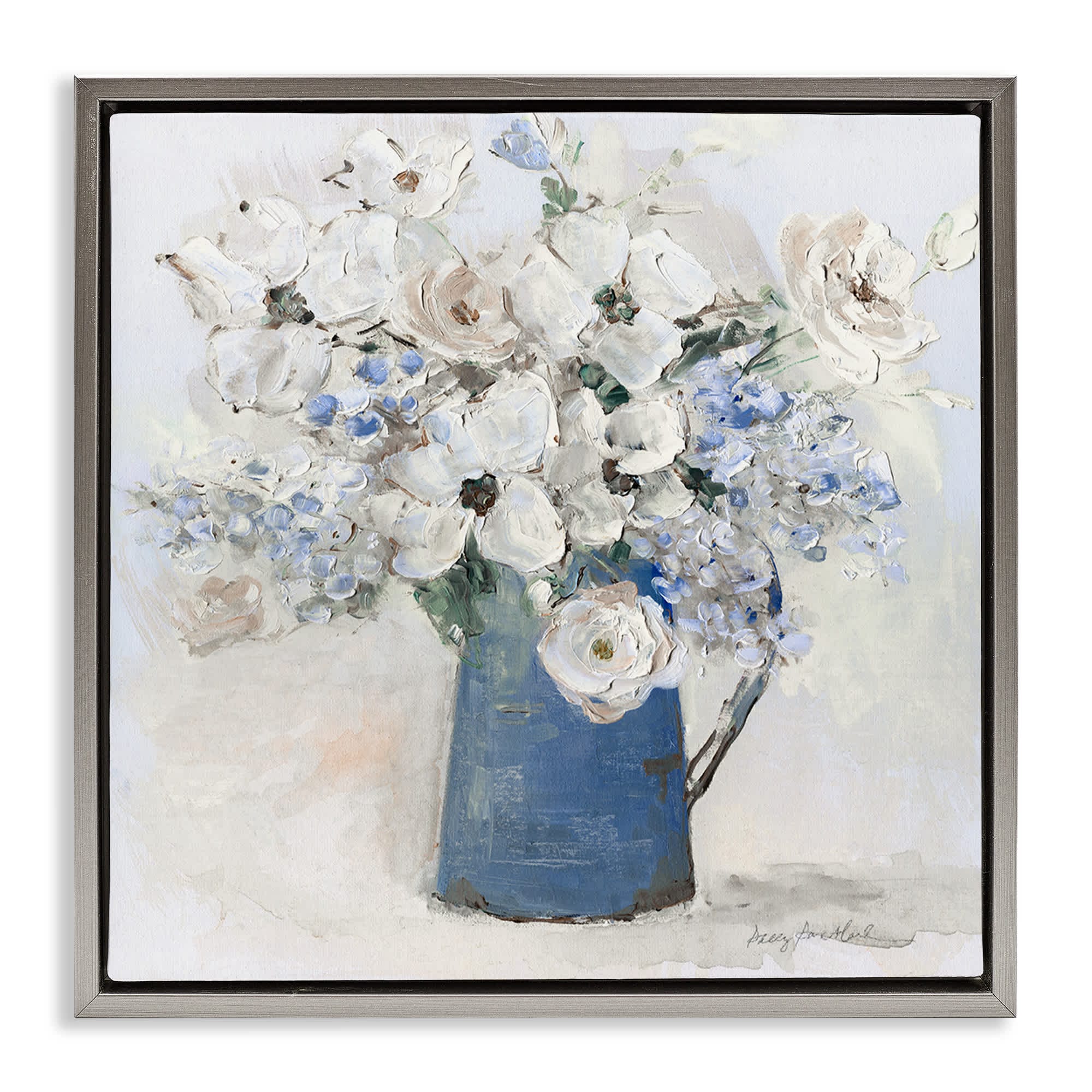 Stupell Industries BS-251-FFL-24X24 Bouquet in Blue Country Vase Gray Framed Floater Canvas Wall Art By Sally Swatland 25 x 25