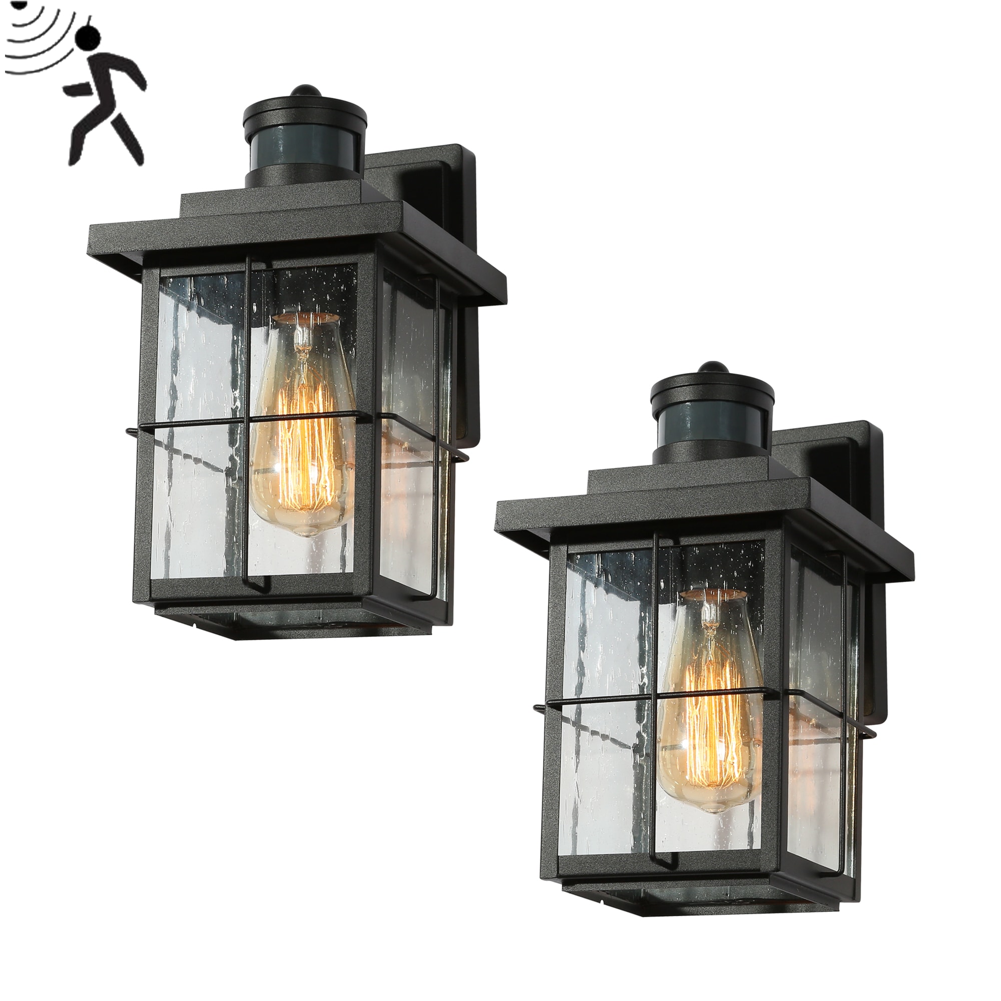 LNC Orlan 2-Pack 2-Light 10.5-in Textured Black Seeded Glass