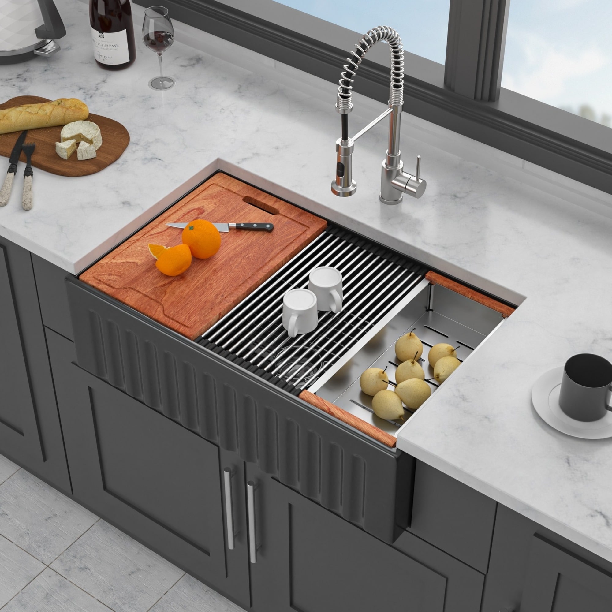 IAK 33 inch Matte Black Porcelain Ceramic Farmhouse Kitchen Sink with Reversible Apron Front Design