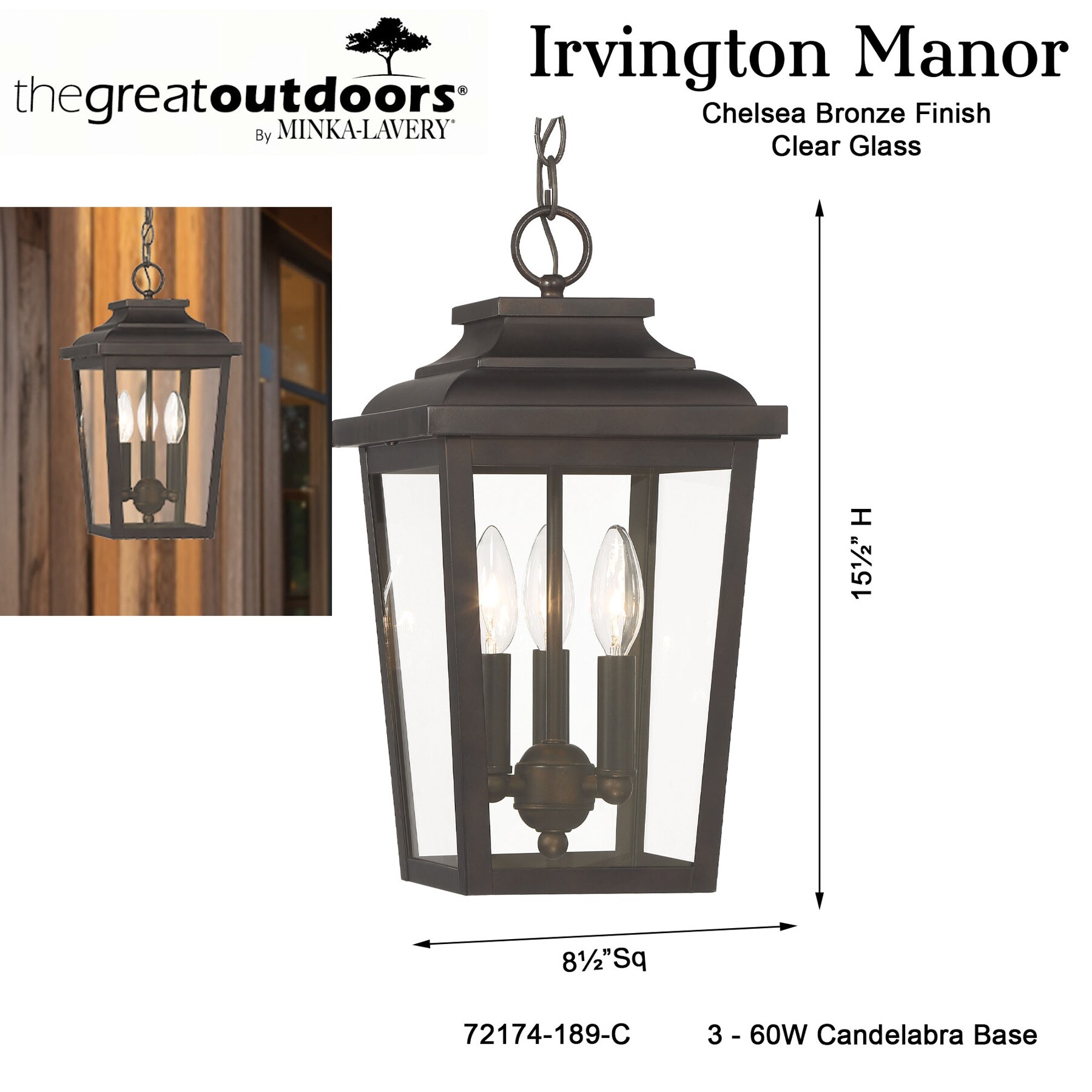 The Great Outdoors Irvington Manor 3-Light Chelsea Bronze Coastal Clear ...