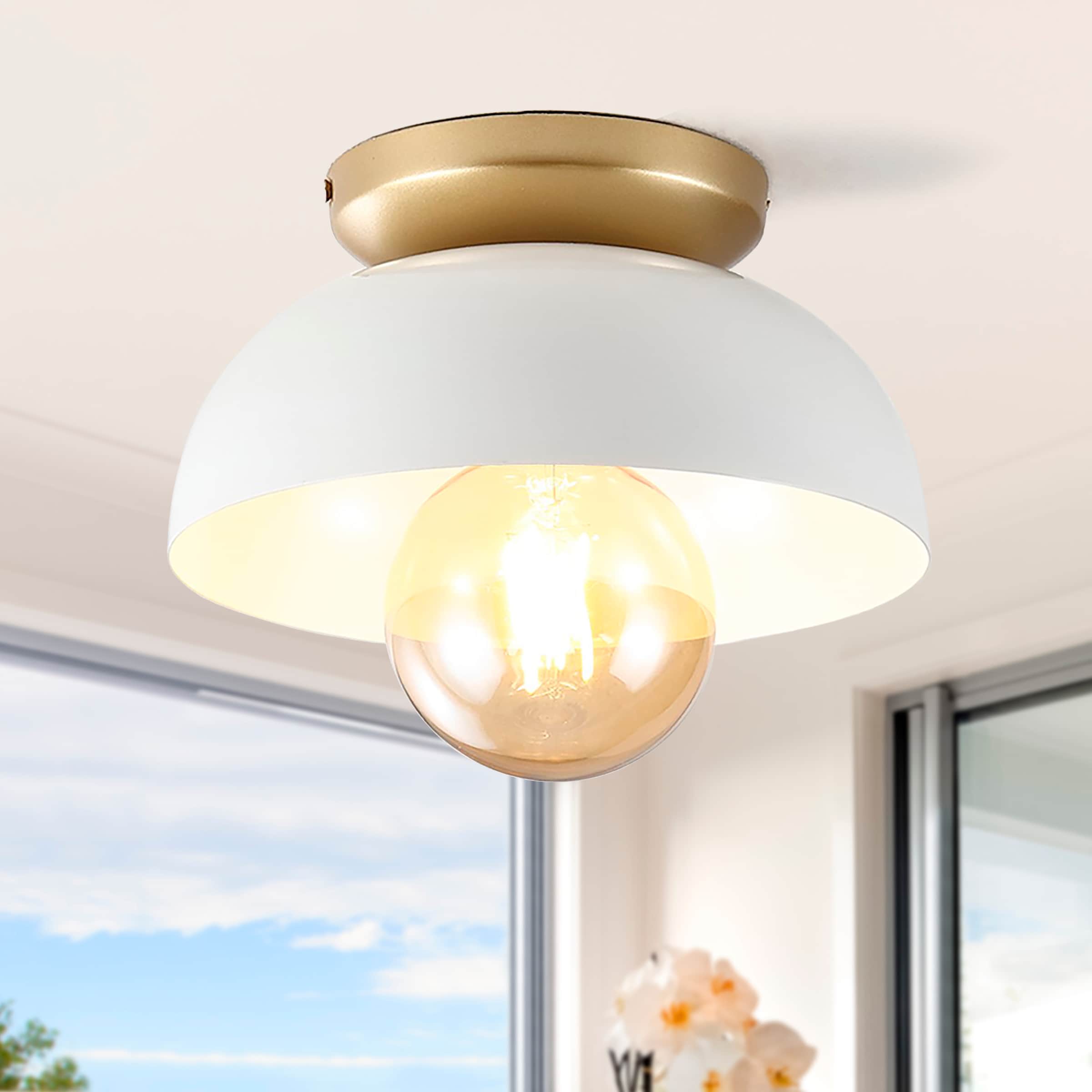 JONATHAN  Y JYL1327B Paulina 8.5" Iron Classic Industrial 1 -Light 8.5-in Satin White Flush Mount Light