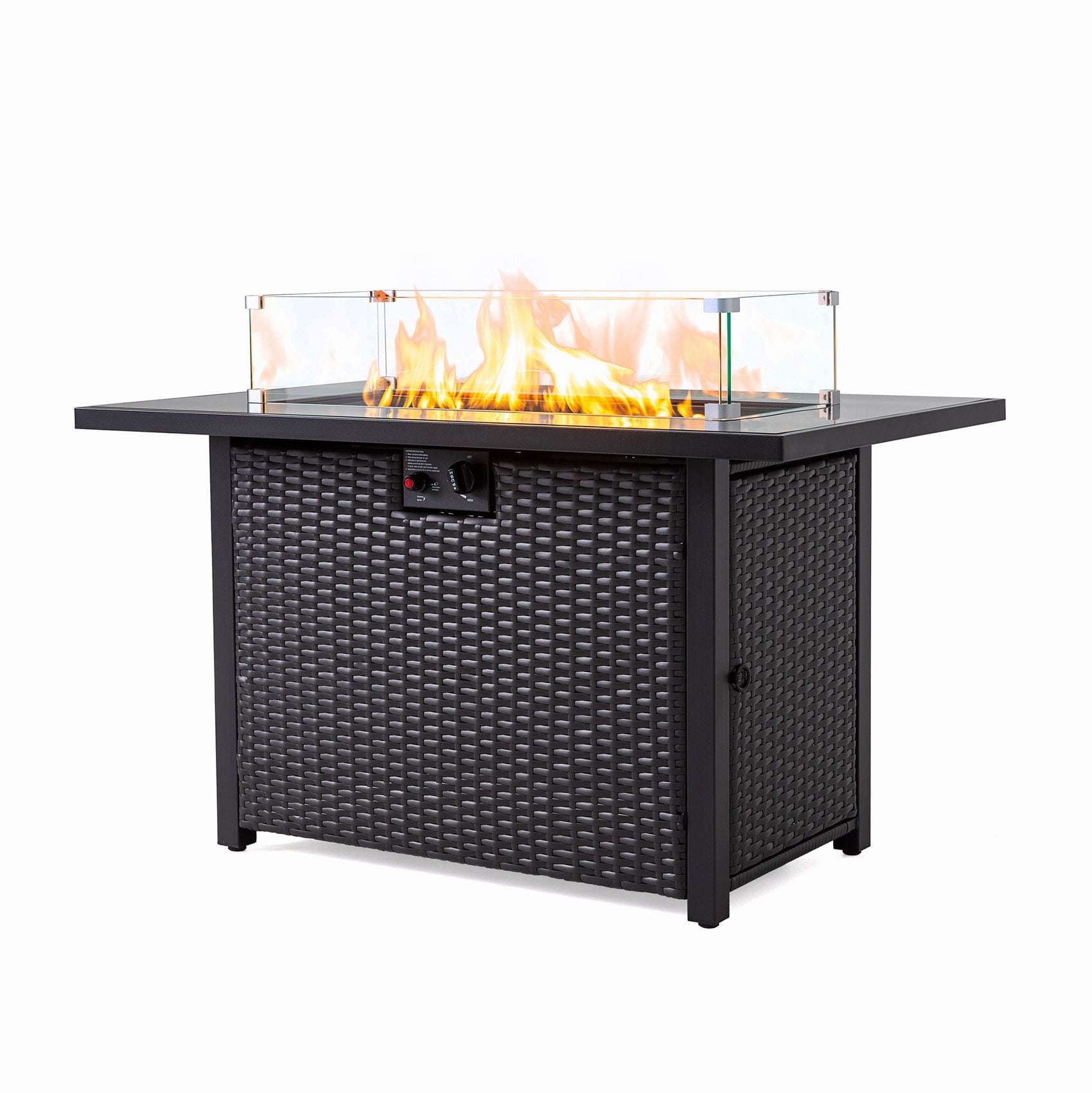 SINOFURN - 44-in W 50000 Maximum BTUs Wicker Rectangle Liquid propane Fire pit table