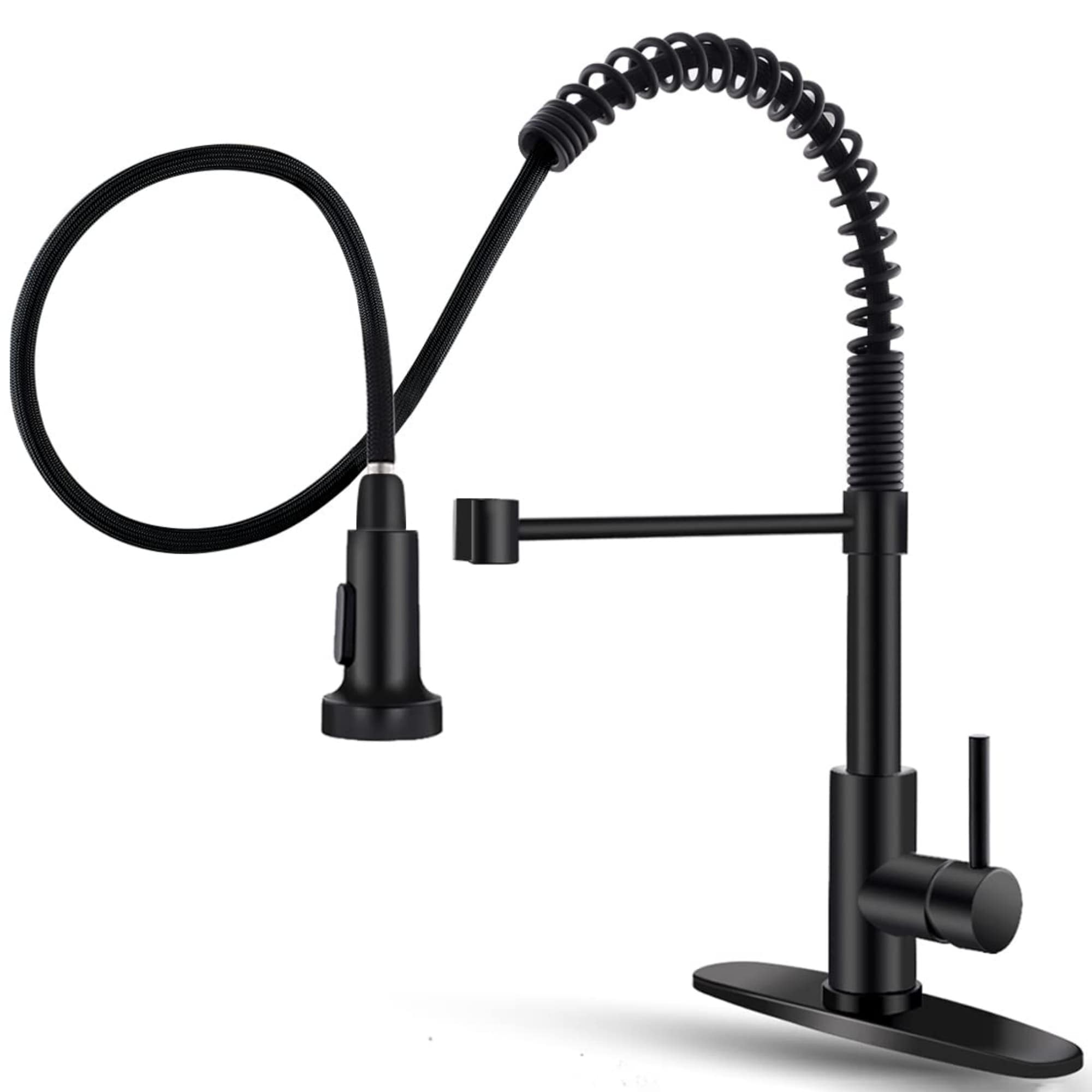 Numhew 15.7in H Single Handle Dual Function Black Kitchen Faucet Pull Down Sprayer Stainless Steel 1-Hole or 3-Hole Sink Faucet