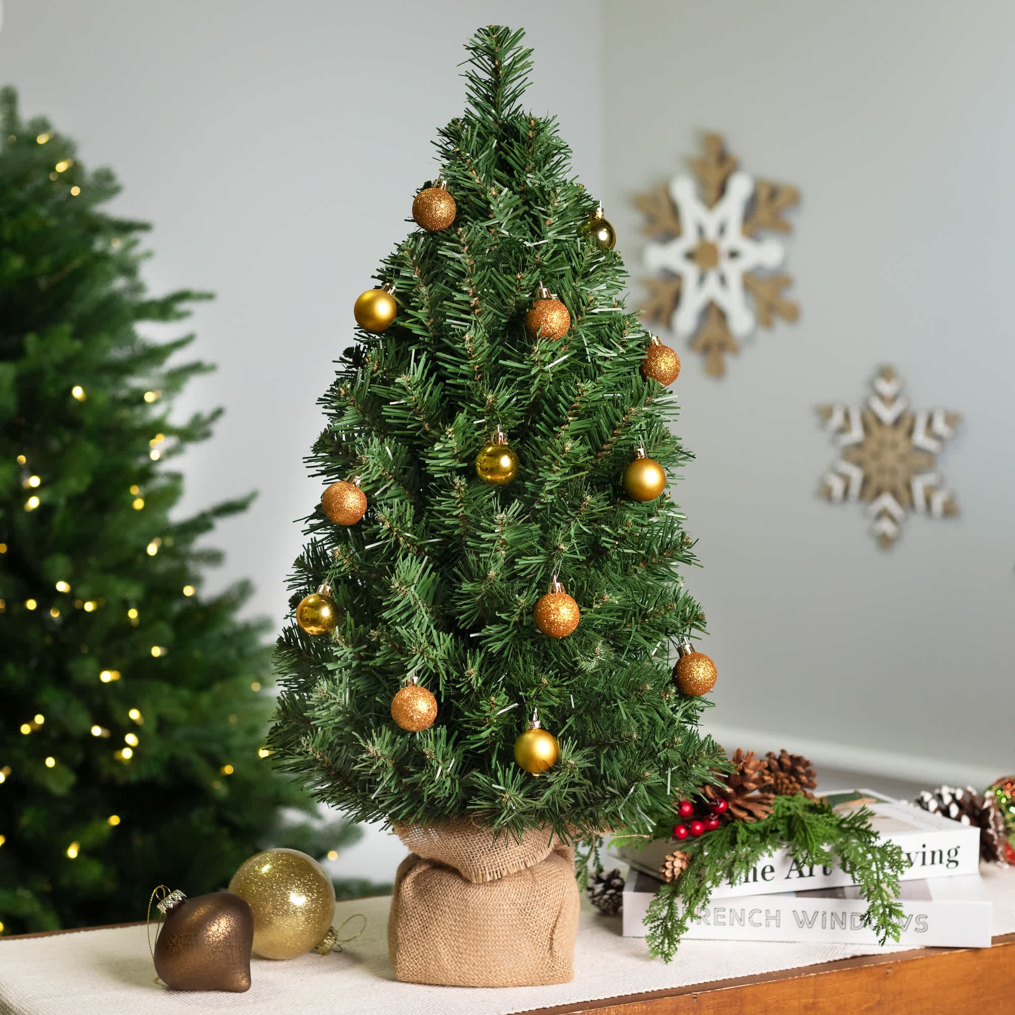 Northlight - Medium Green Mini Pine Artificial Christmas Tree in Burlap Sack - 24 inch - Unlit