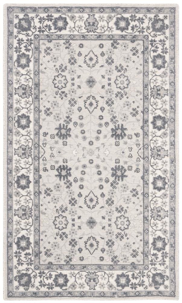 Ivory and Silver Tufted Wool Rectangular Area Rug, 3' x 5'