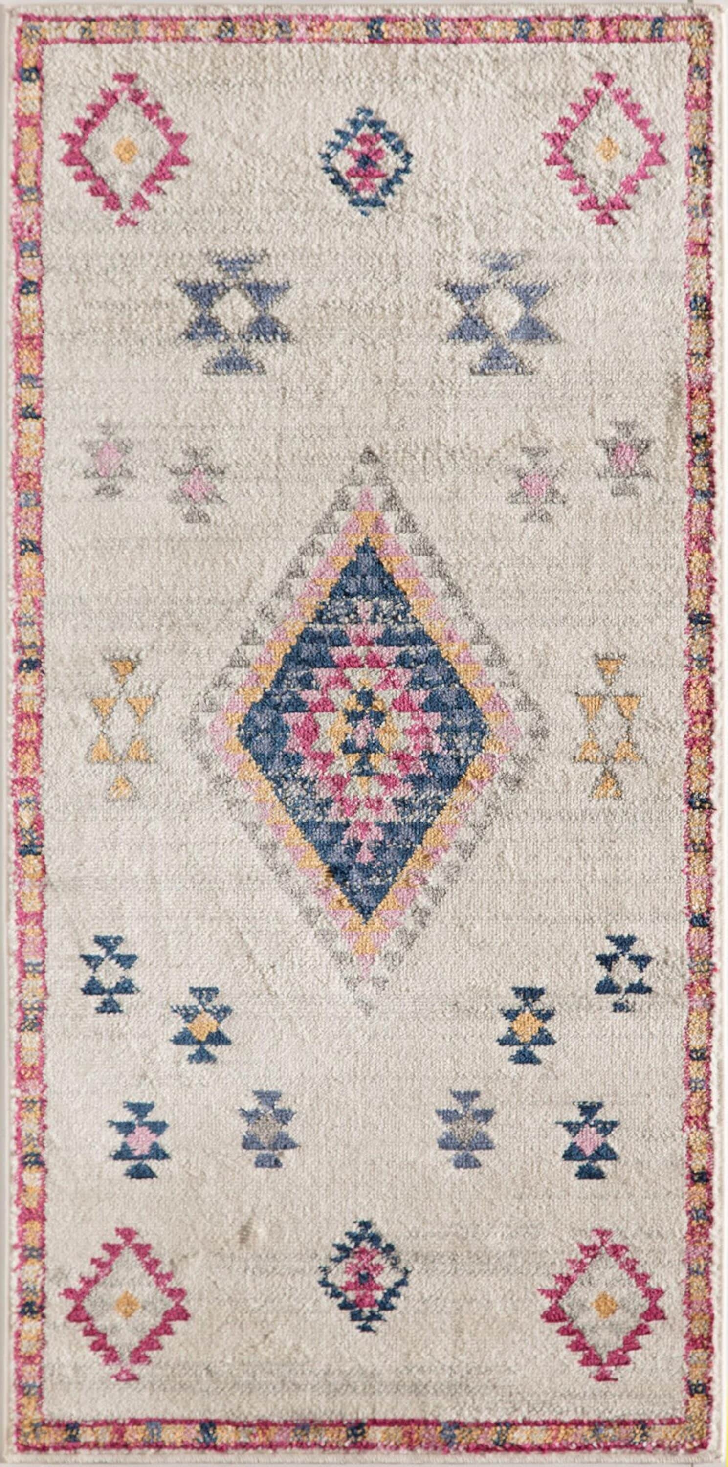 Sahara Ivory and Multicolor Tribal Runner Rug