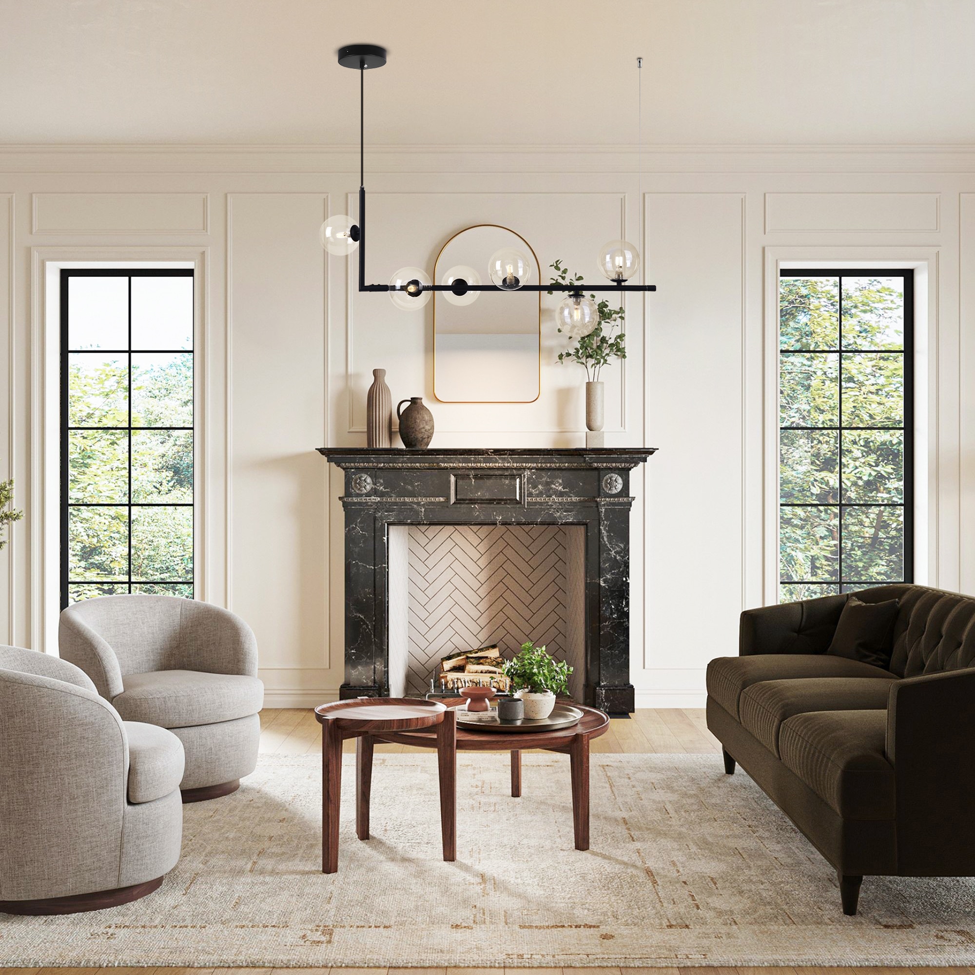 Rennnsan Elaine 6-Light Matte Black Mid-century Clear Glass