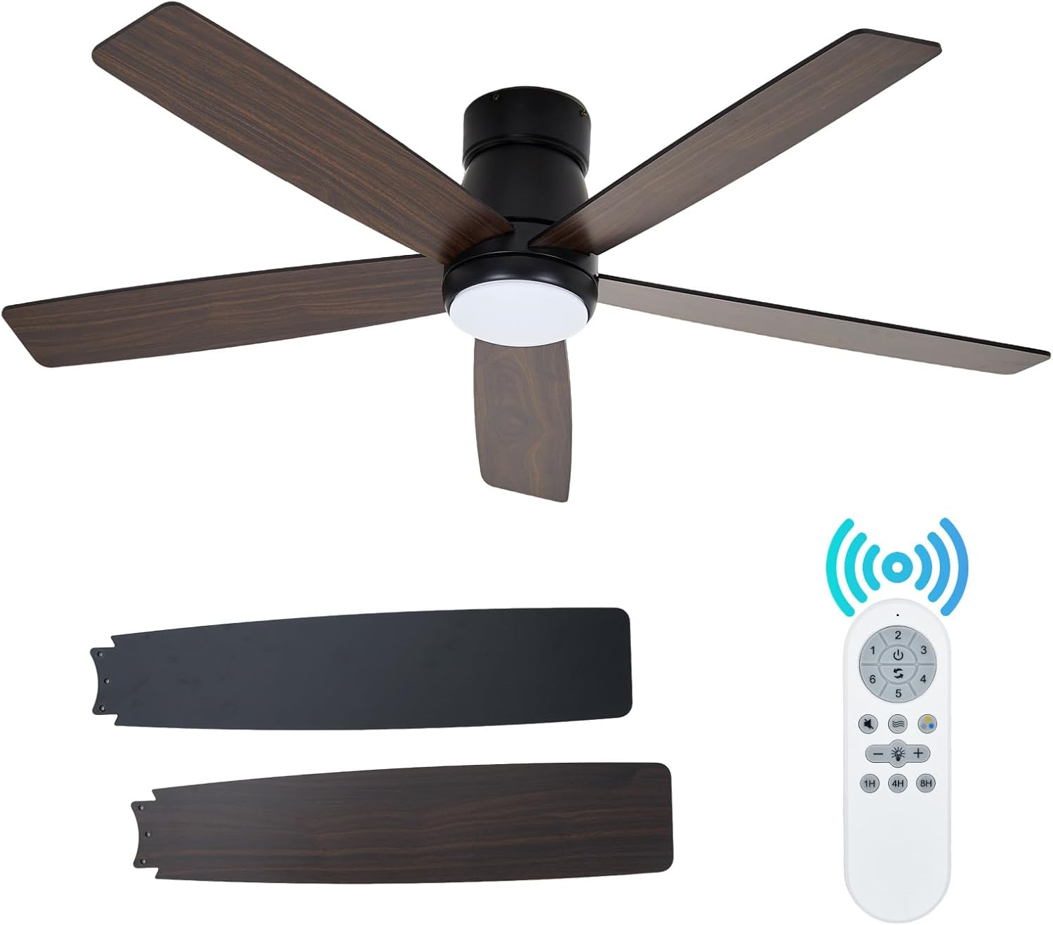 IdealHouse Modern Ceiling Fan with Dimmable LED Light Quiet Reversible DC Motor Remote Control 3 Color Temperature Energy Efficient Perfect for Bedroom Living Room Ceiling Mount Black